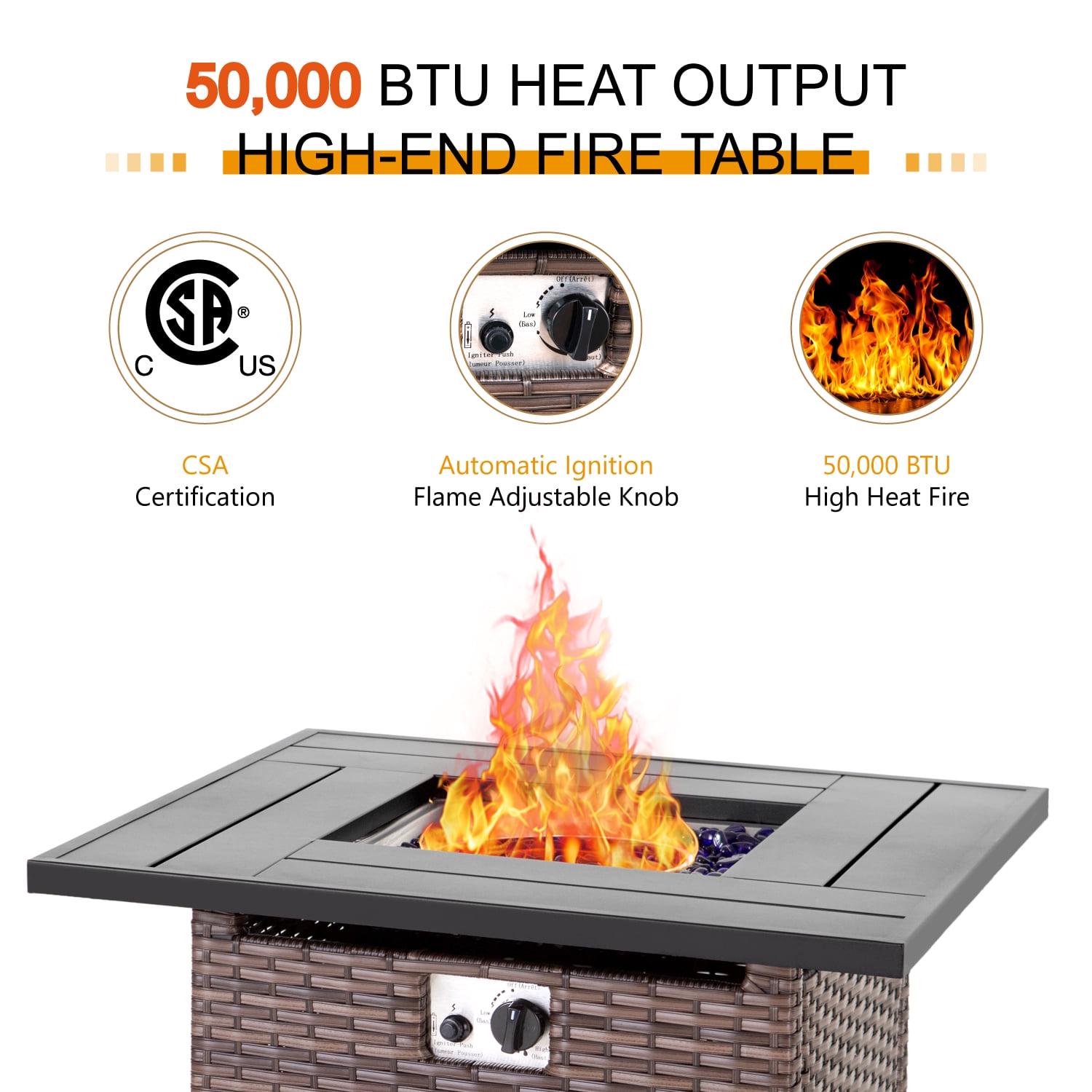 MF Studio 32′′ 50000BTU Brown Wicker Propane Gas Fire Pit Table, Rust Resistant, Square Shape