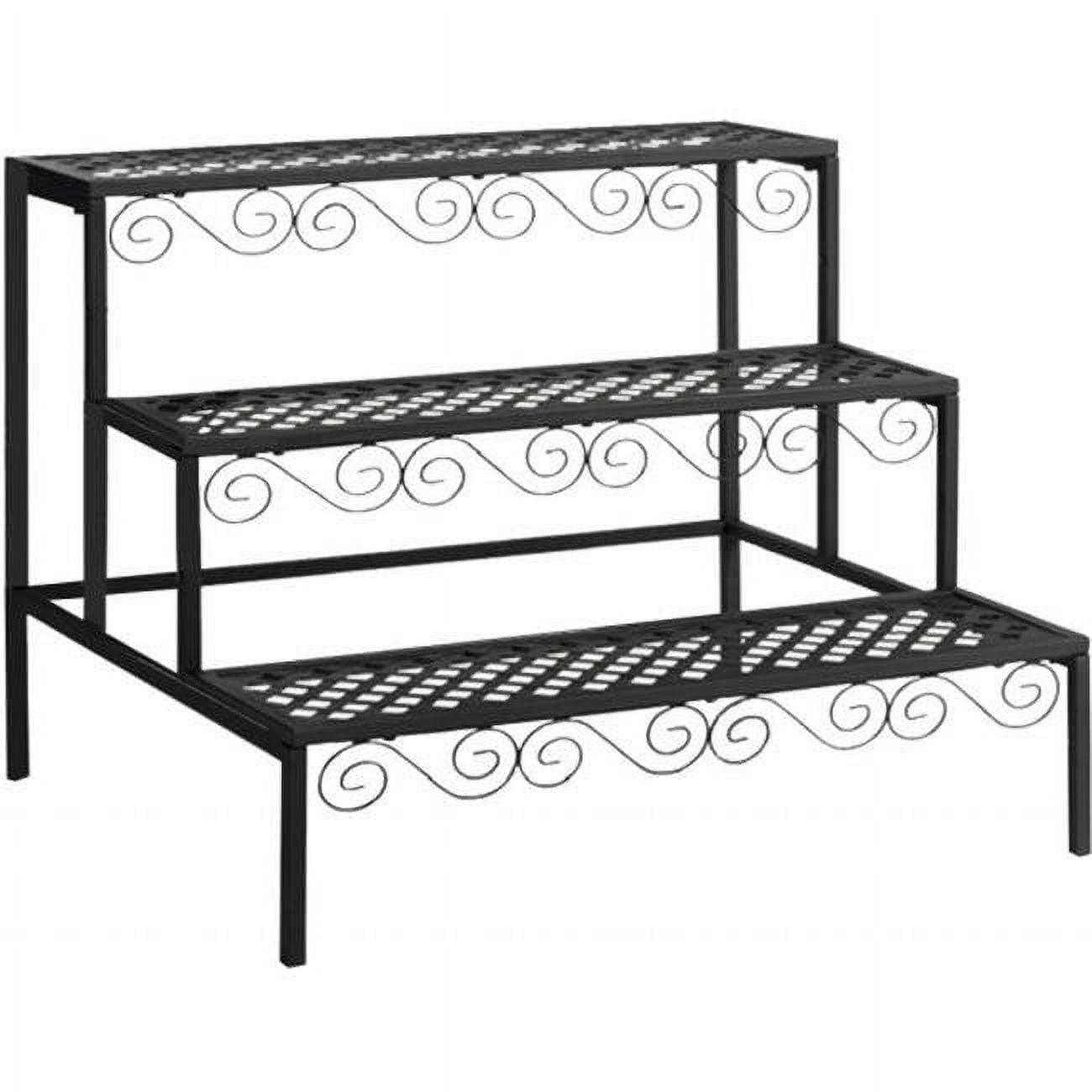 TDI Brands Tierra Garden Middle Plant Stand, Black Steel, Indoor/Outdoor, Elegant Scrollwork Design