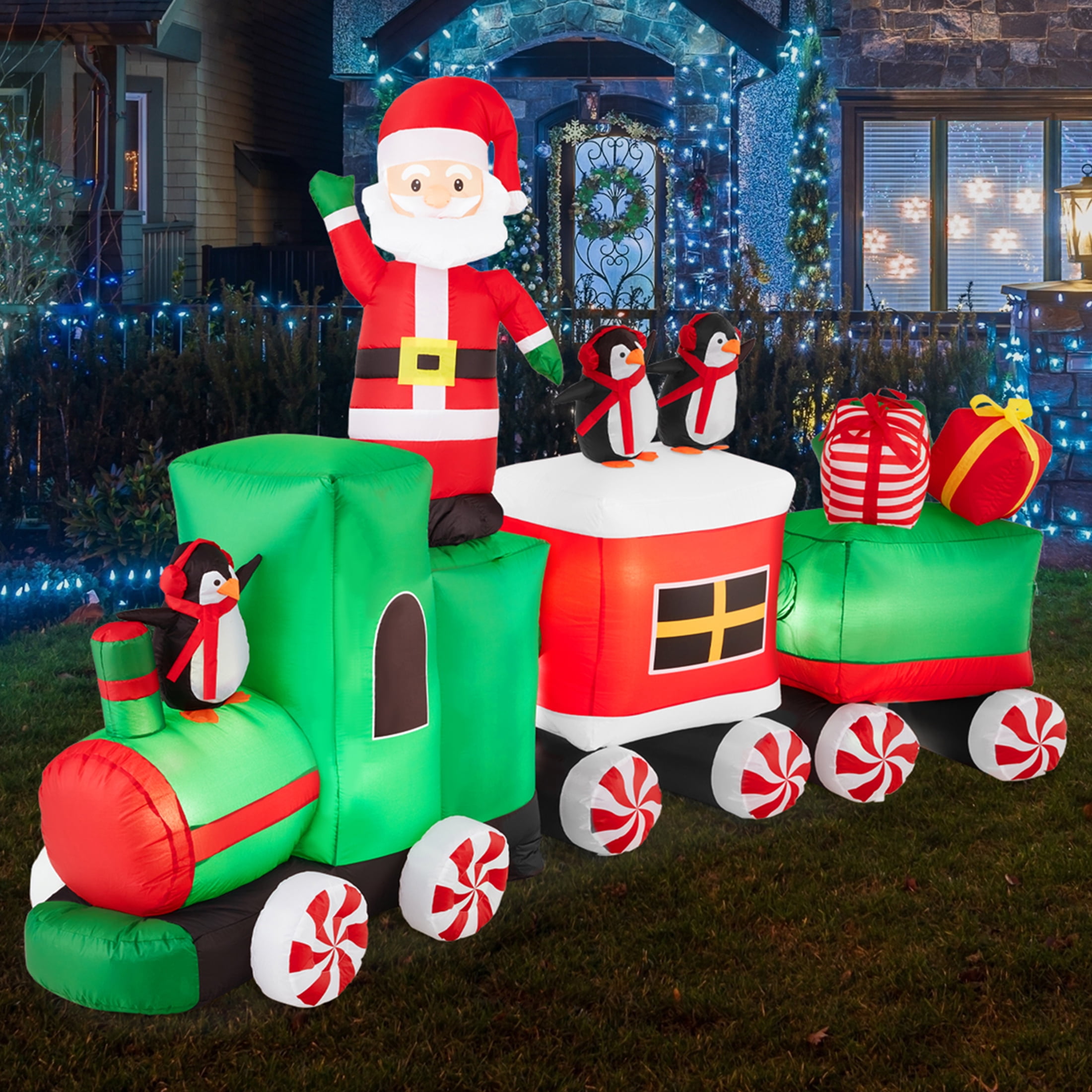 Best Choice Products Inflatable Christmas Train w/ Animated Santa, 10 LED Lights, Weather-Resistant, Easy Setup, 8.5x5ft
