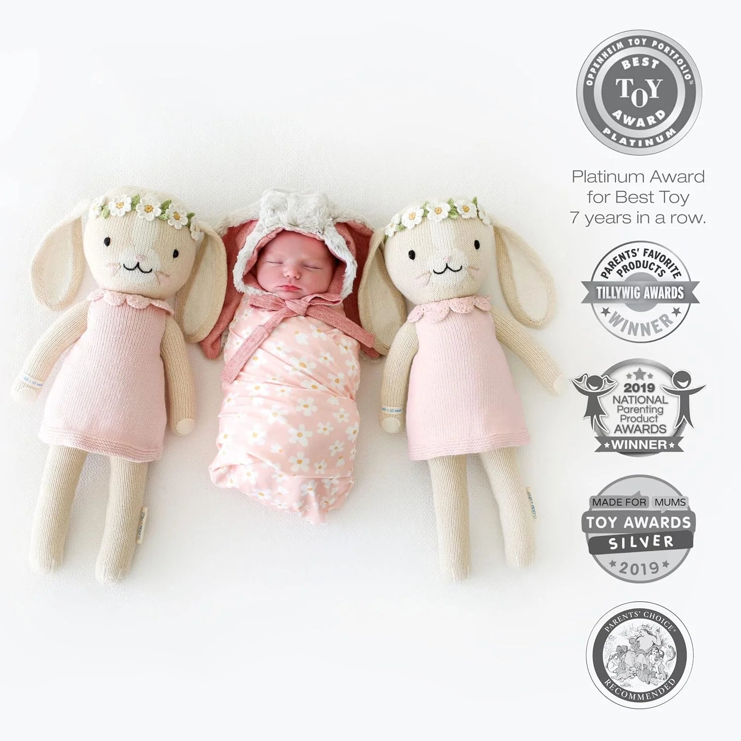 cuddle+kind Bunny Blush 13′′ Hand-Knit Doll – 100% Cotton, Fair Trade, Provides 10 Meals, Heirloom Quality