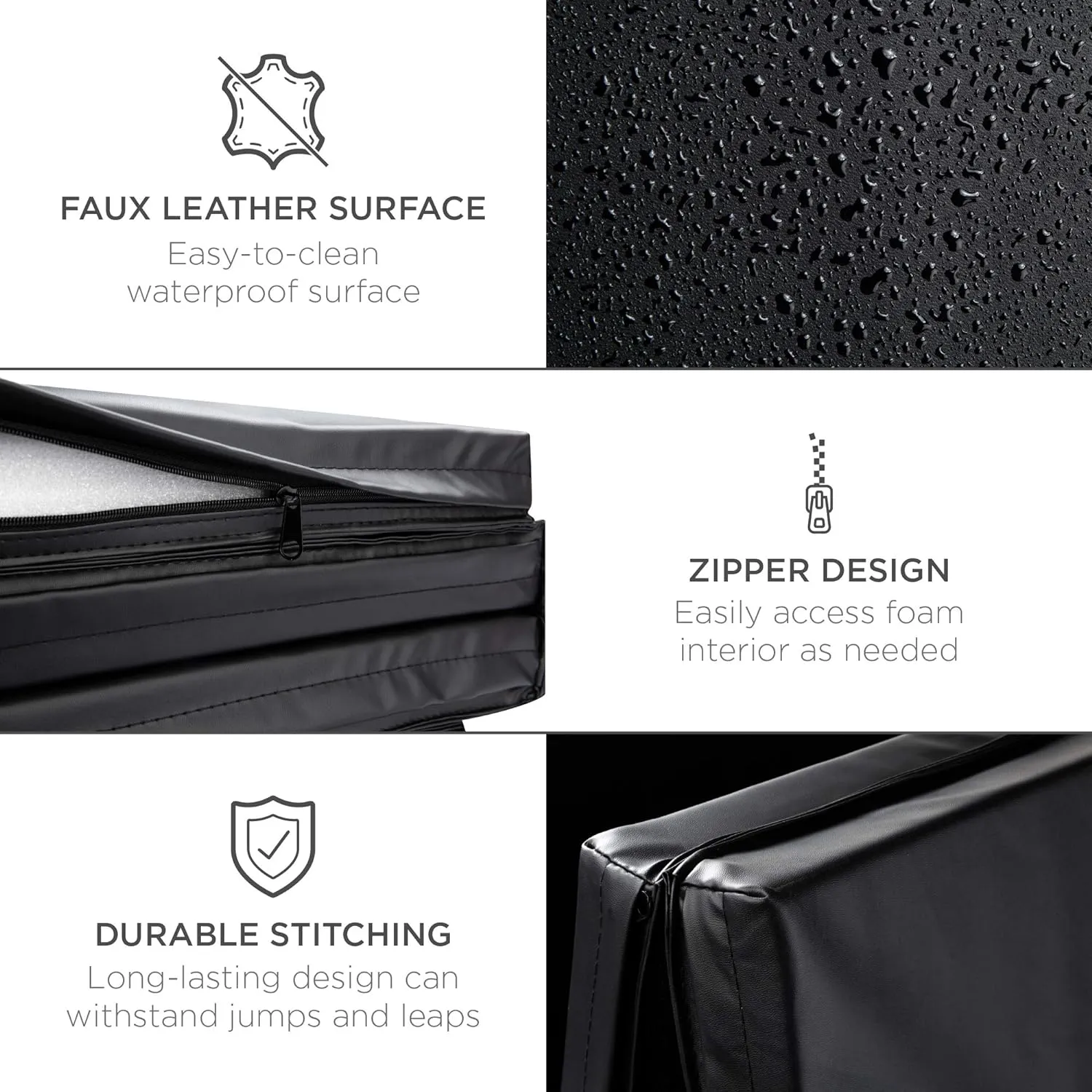 Best Choice Products 10ft Folding Gym Mat, Black, 4-Panel, EPE Foam, Exercise & Gymnastics, w/Handles