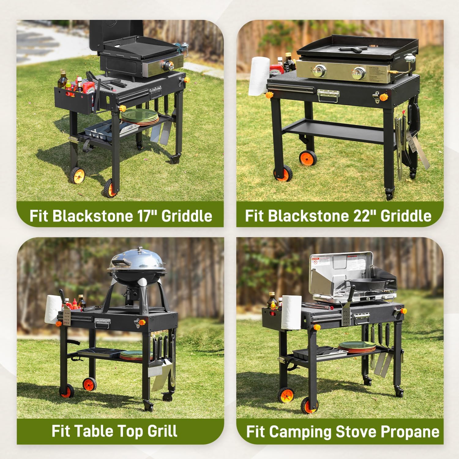 LKVHV Portable Outdoor Grill Table – Sturdy BBQ Cart with Wheels, 31′′x17′′ for Camping & Tailgating