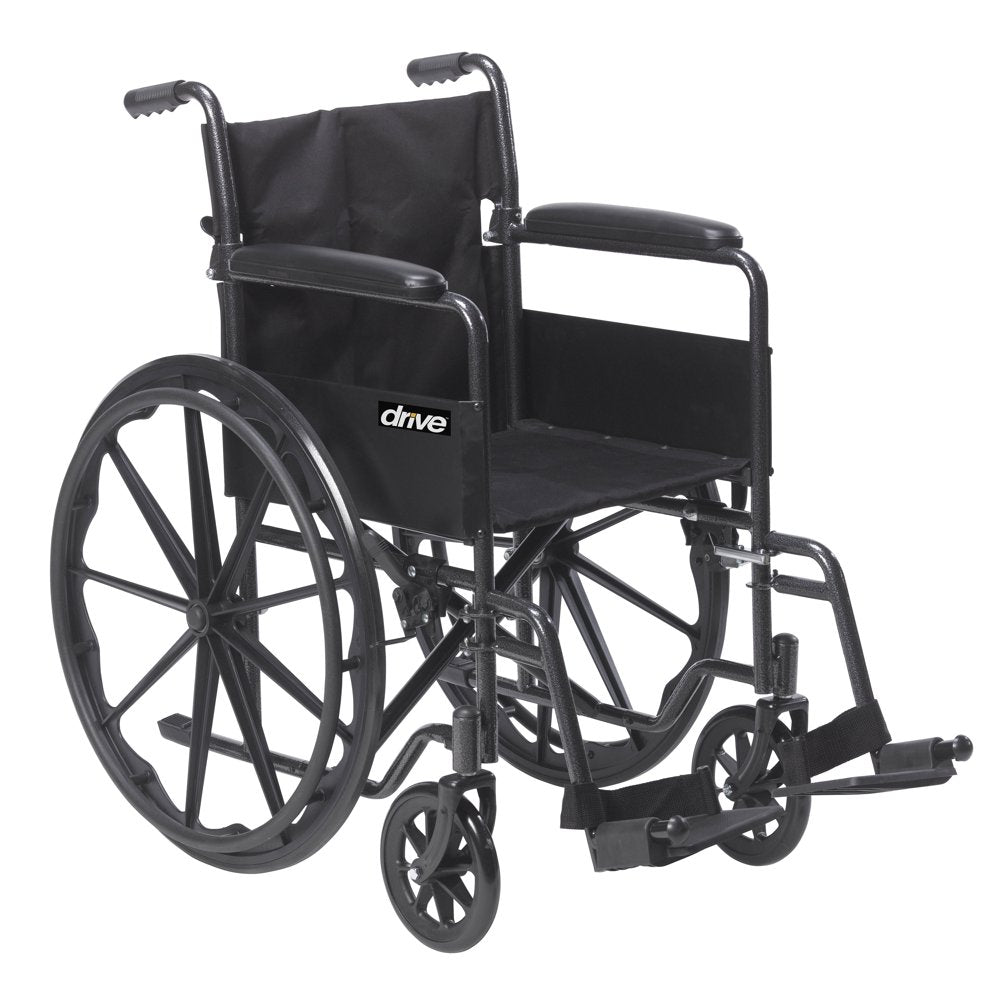 Drive Medical Silver Sport 1 Wheelchair, Full Arms, Swing-Away Footrest, Lightweight Steel Frame