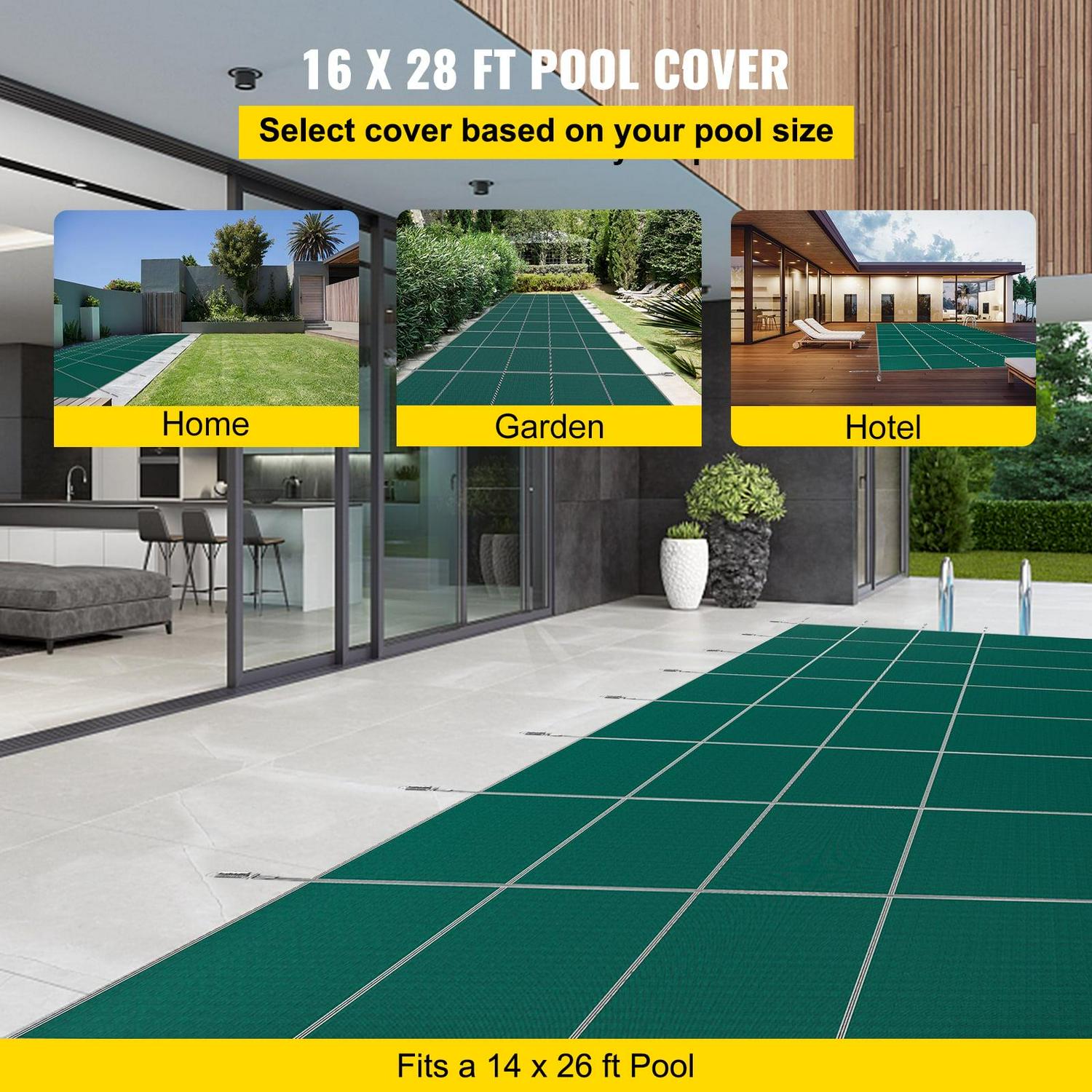 VEVOR Pool Safety Cover 14×26 ft Rectangle Inground, Green Mesh, Durable PP Material, Winter Protection