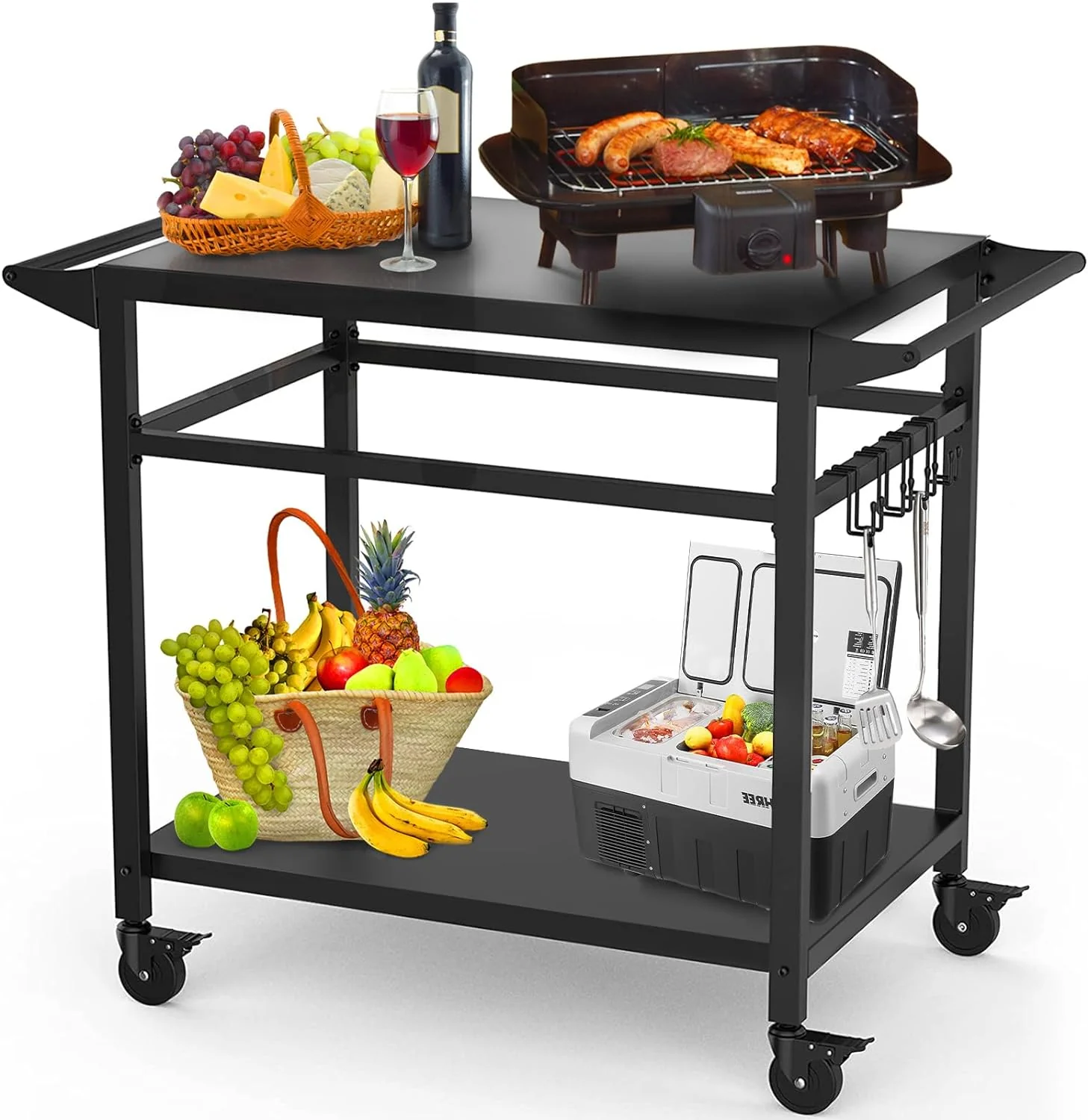 Versatile Stainless Steel Grill Table with Double Shelf | 20′′x32′′ Outdoor Cooking Cart