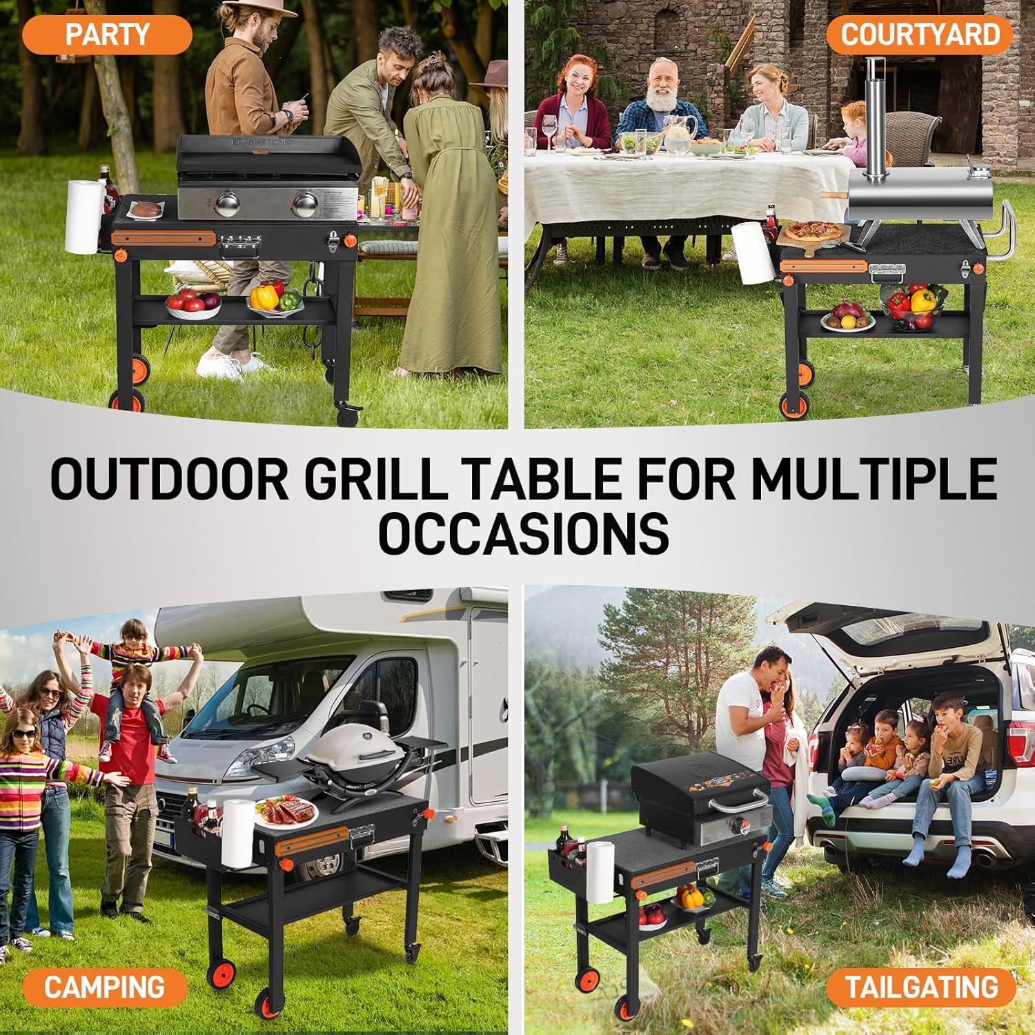 Griller Mate Portable Grill Table Stand – Heavy-Duty, Foldable Outdoor Dining Cart for Blackstone & Weber Grills