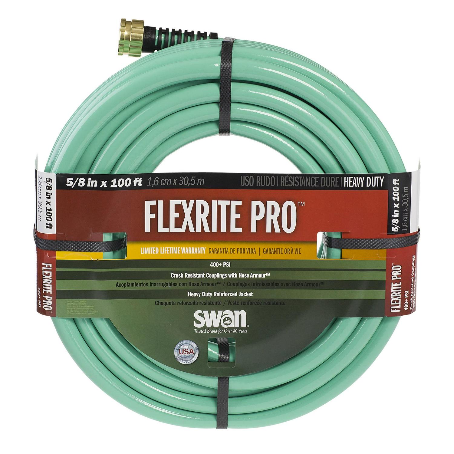 Swan FlexritePRO Heavy Duty Garden Hose, 5/8′′ 400 PSI, Green, Professional Grade