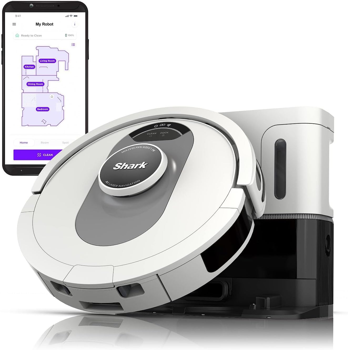 Shark AI Ultra Robot Vacuum, Voice Control, Matrix Clean, Self-Empty Base, Pet-Friendly, Carpet & Hard Floors, Silver/Black