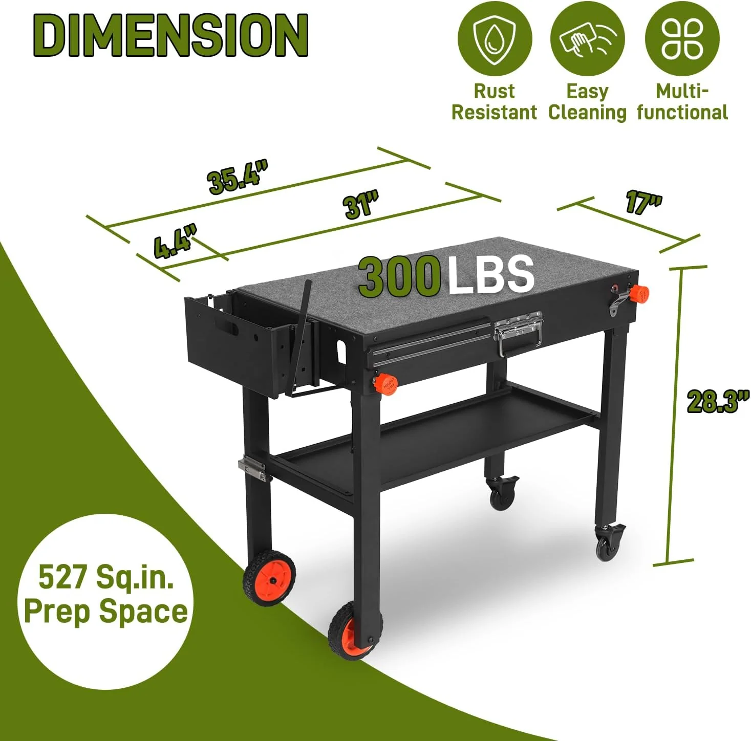 LKVHV Portable Outdoor Grill Table with Wheels – Folding BBQ Stand for Camping & Tailgating