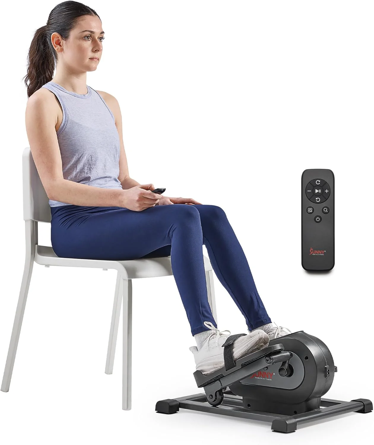 Sunny Health & Fitness Smart Mini Elliptical Trainer, Indoor Under-Desk Pedal Exerciser for Seniors’ Mobility & Cardio Workout, Free SunnyFit App Bluetooth Link, Optional Motorized w/Remote Control