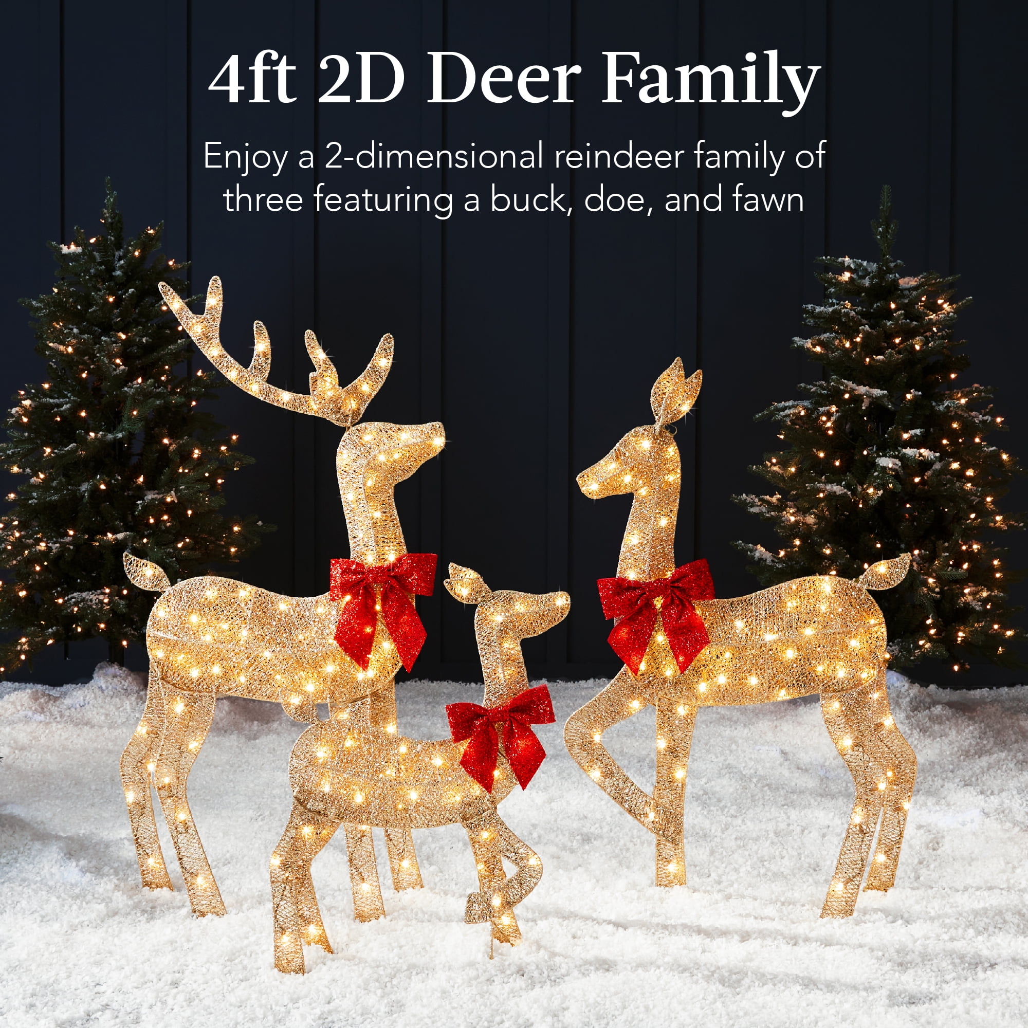 Best Choice Products 4ft 3-Piece LED Christmas Deer Set, Outdoor Yard Decoration, Gold