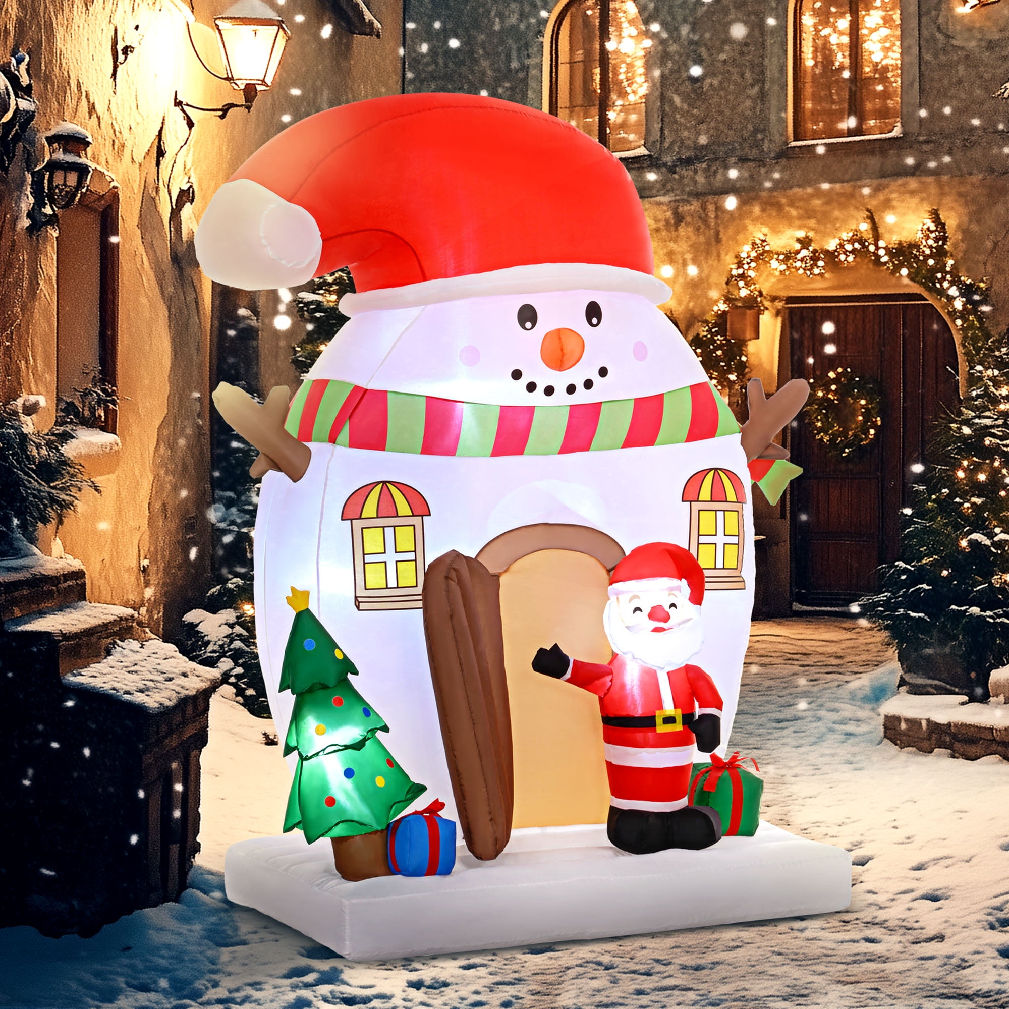 Outsunny 7.5FT Inflatable Christmas Decoration with Santa, Snowman House & LED Lights for Indoor/Outdoor Use