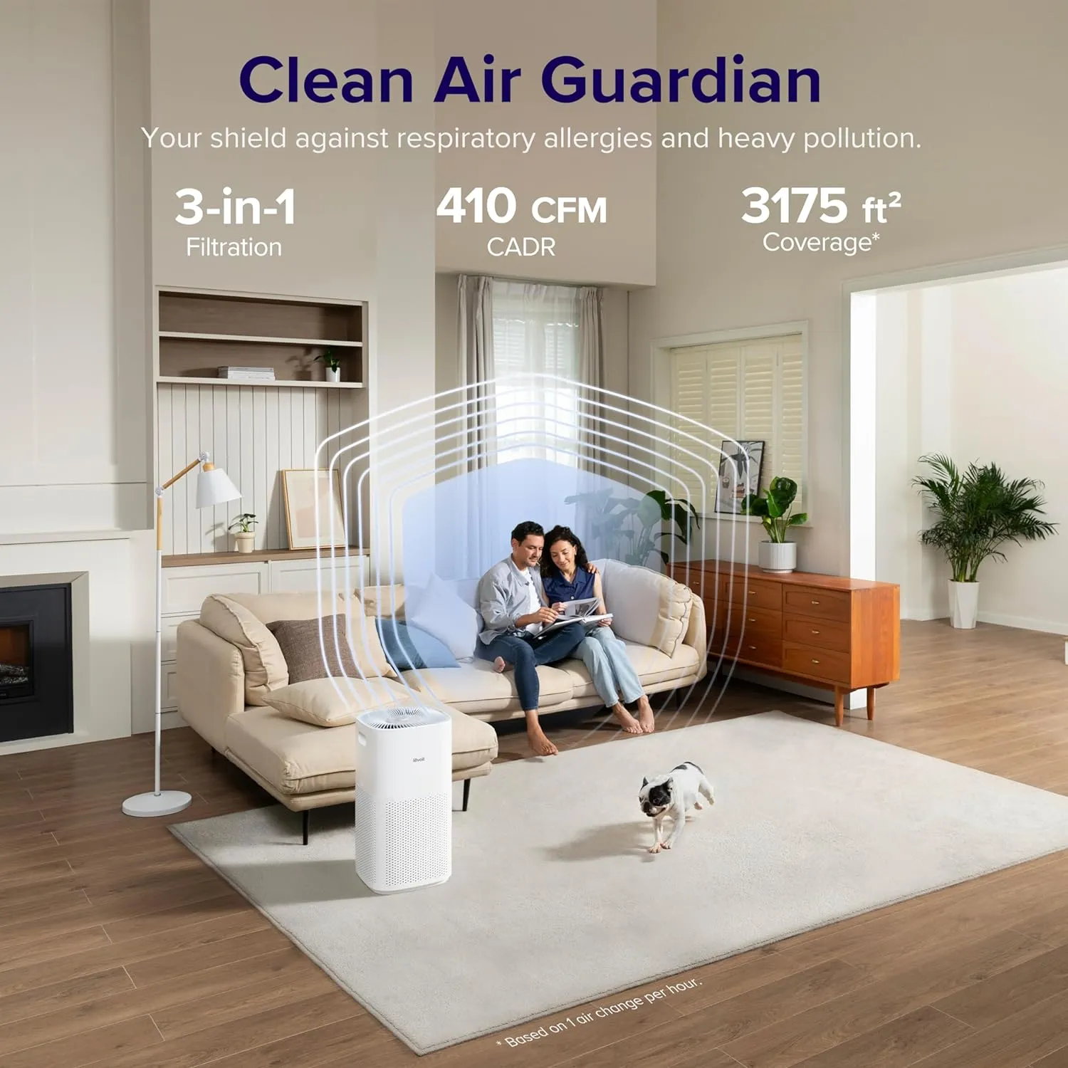 LEVOIT Core 400S Smart Air Purifier, WiFi, Auto Mode, 1980 Sq Ft Coverage, HEPA Filter, Cream White