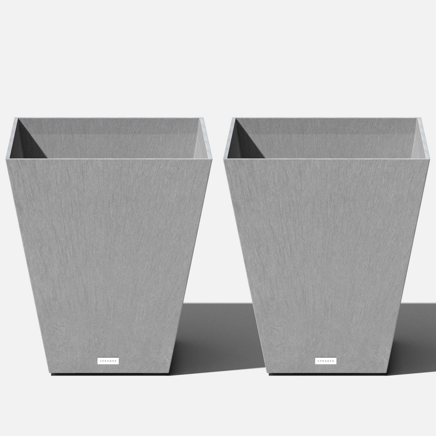 Veradek Nobleton 22′′ Square Planter 2-Pack, Gray, Durable Plastic, Indoor/Outdoor