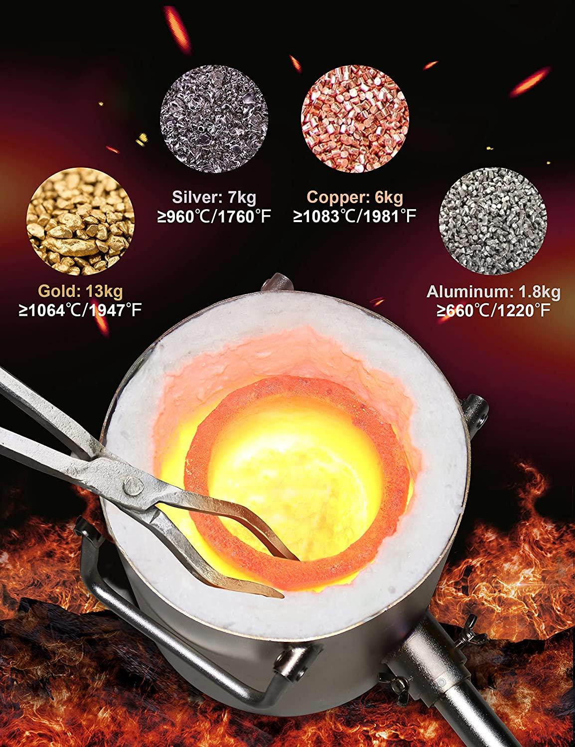XCHENBI Propane Melting Furnace Kit, 6kg Graphite Crucible, 2372°F, Steel, Includes Goggles & Gloves, Metal Smelting Tool