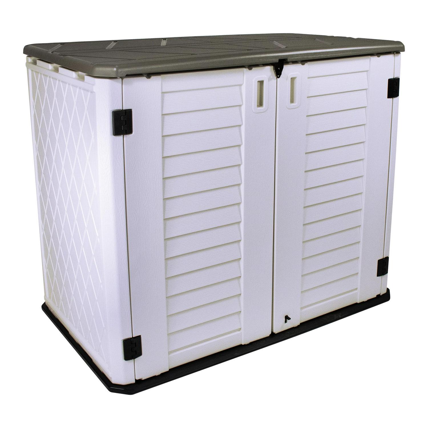 Stout Stuff 26 cu. ft. Plastic Outdoor Horizontal Storage Shed, Durable & Weather-Resistant, Gray/White
