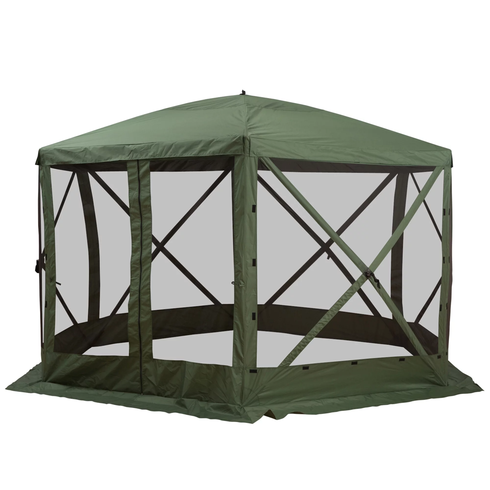 Carpa hexagonal Outsunny 3,6 m x 3,6 m con mosquitera – Pabellón plegable portátil con paredes de malla, bolsa de transporte y espacio sombreado, color verde