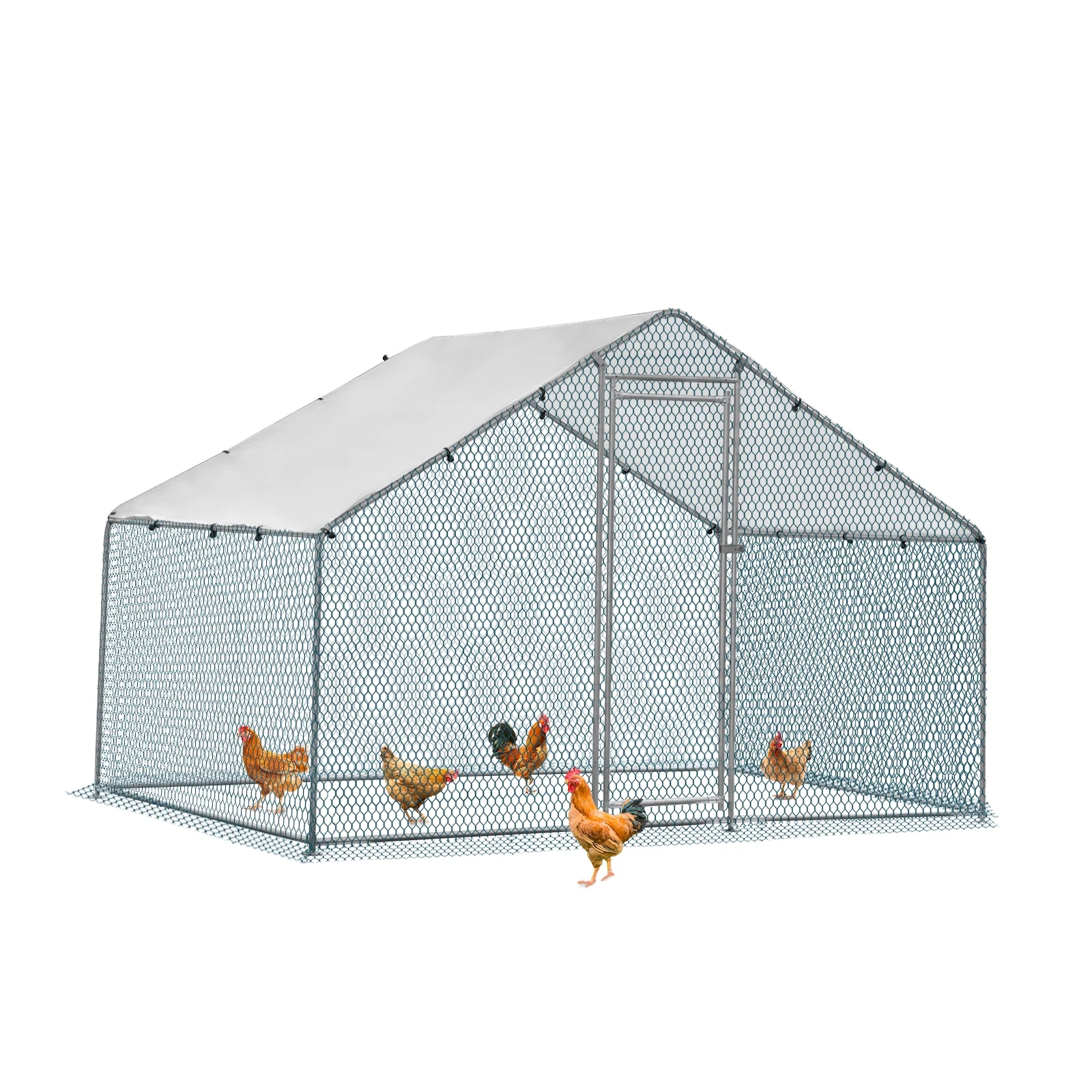 ZephyPaws - Corral metálico grande de 2 x 3 m con cubierta impermeable - Corral exterior para aves de corral, conejos, gatos y perros