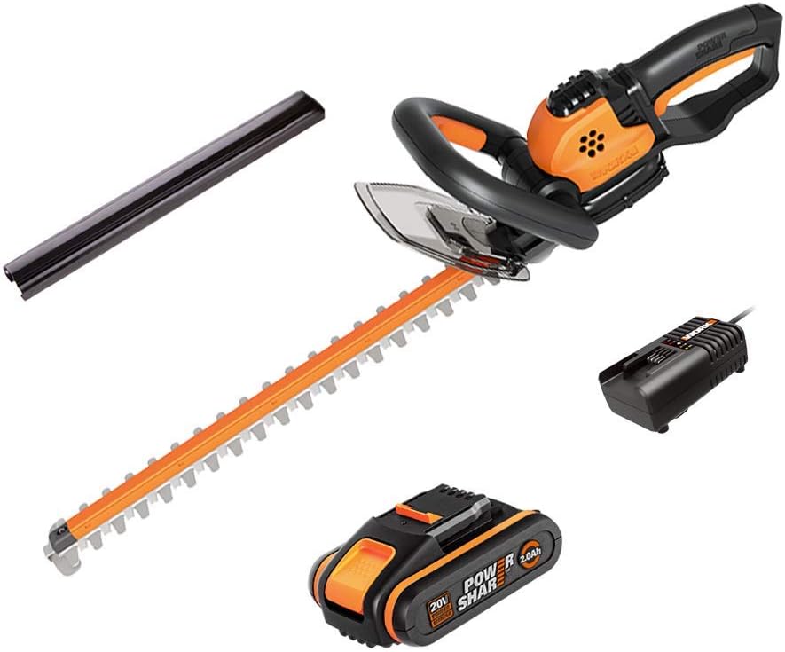 Worx 18V (20V MAX) Cortasetos Telescópica Alimentada por Batería PowerShare 2Ah WG252E, Cizalla Eléctrica, Tijeras Alimentadas por Batería con Hoja de Diamante Cortada con Láser