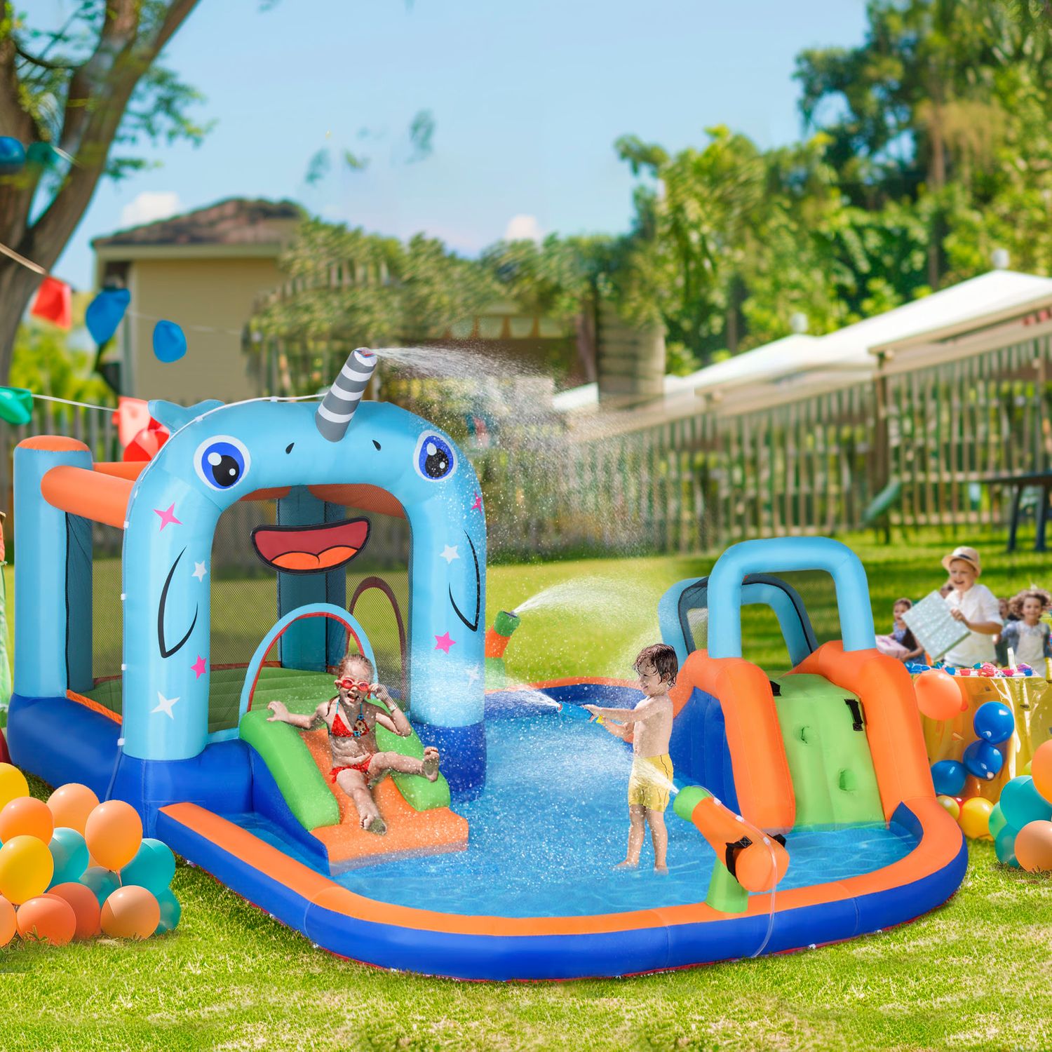 Castillo Hinchable Con Tobogán Trampolín Piscina Multicolor Outsunny