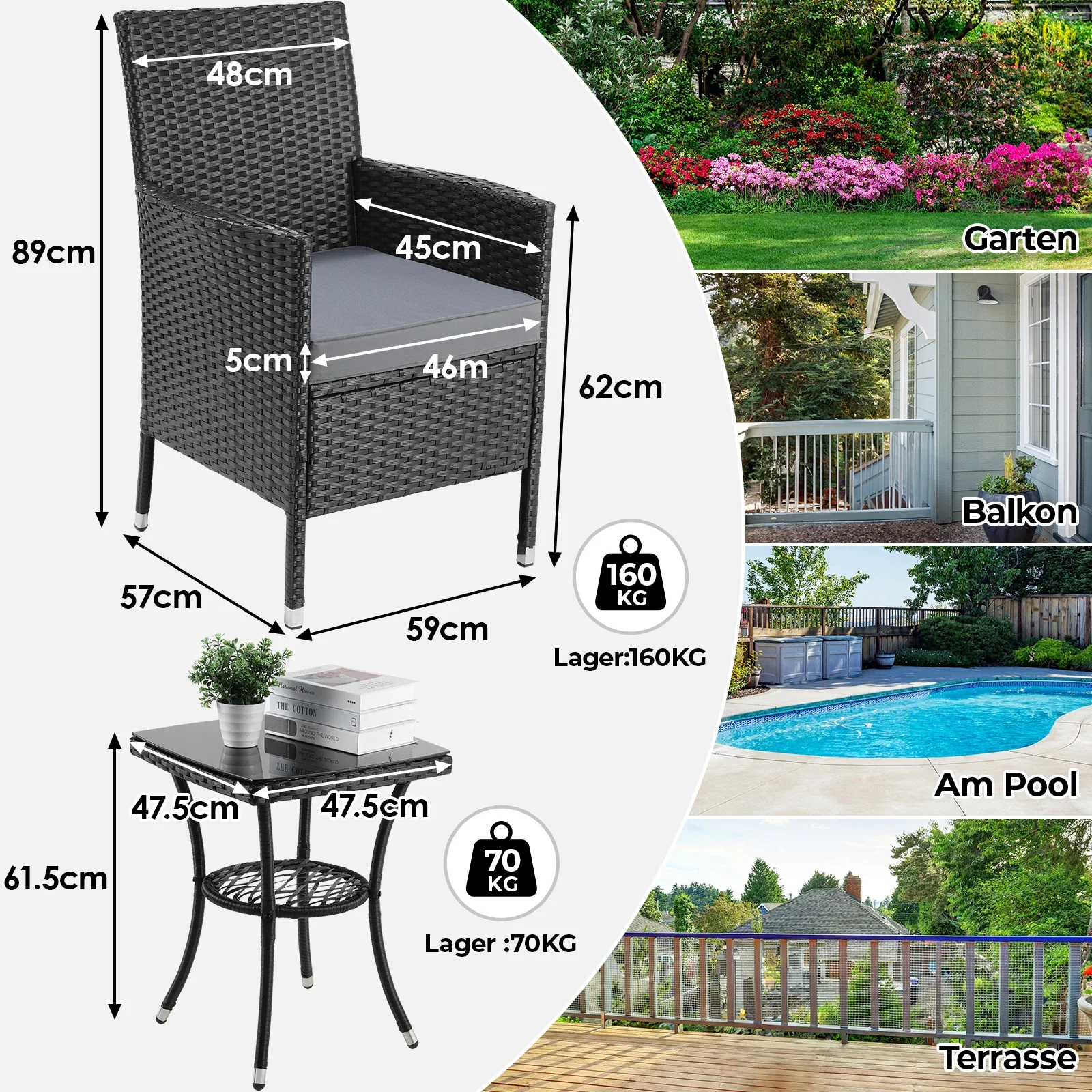 2025 Conjunto de muebles de jardín de ratán de 3 piezas – Salón elegante para balcón, terraza y jardín