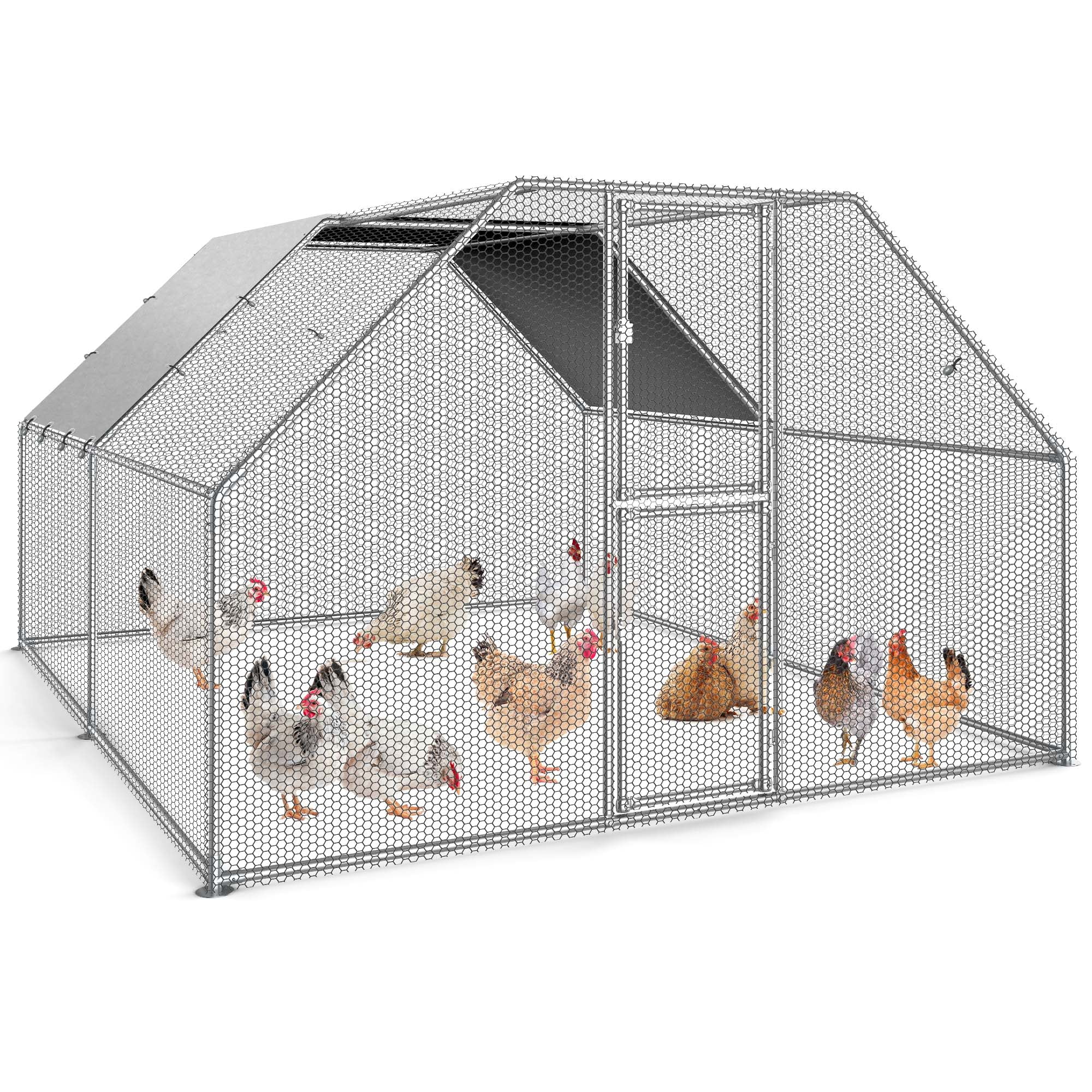2025 Cercado para gallinas Dextrus 40 x 30 x 2 m – gran gallinero metálico en forma de flecha, con acceso a la perrera, jaula para aves exterior con cubierta impermeable y malla, para jardín y espacios exteriores.