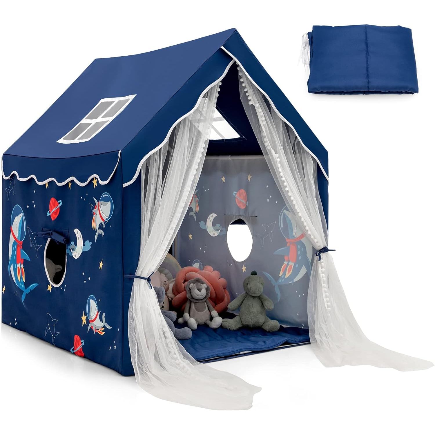 Tienda Campaña Infantil Costway  121 X 105 X 137 Cm Azul Ventanas De Malla Transpirable