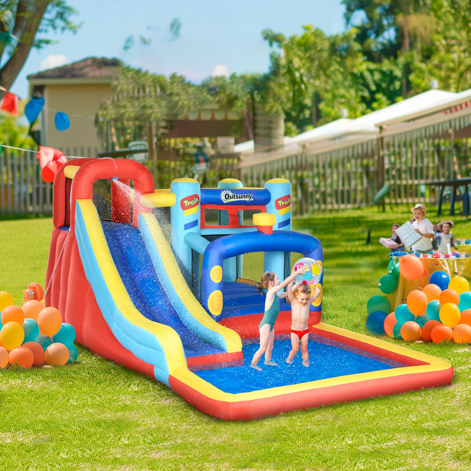 Castillo Hinchable Con Tobogán Piscina Soplador Multicolor Outsunny