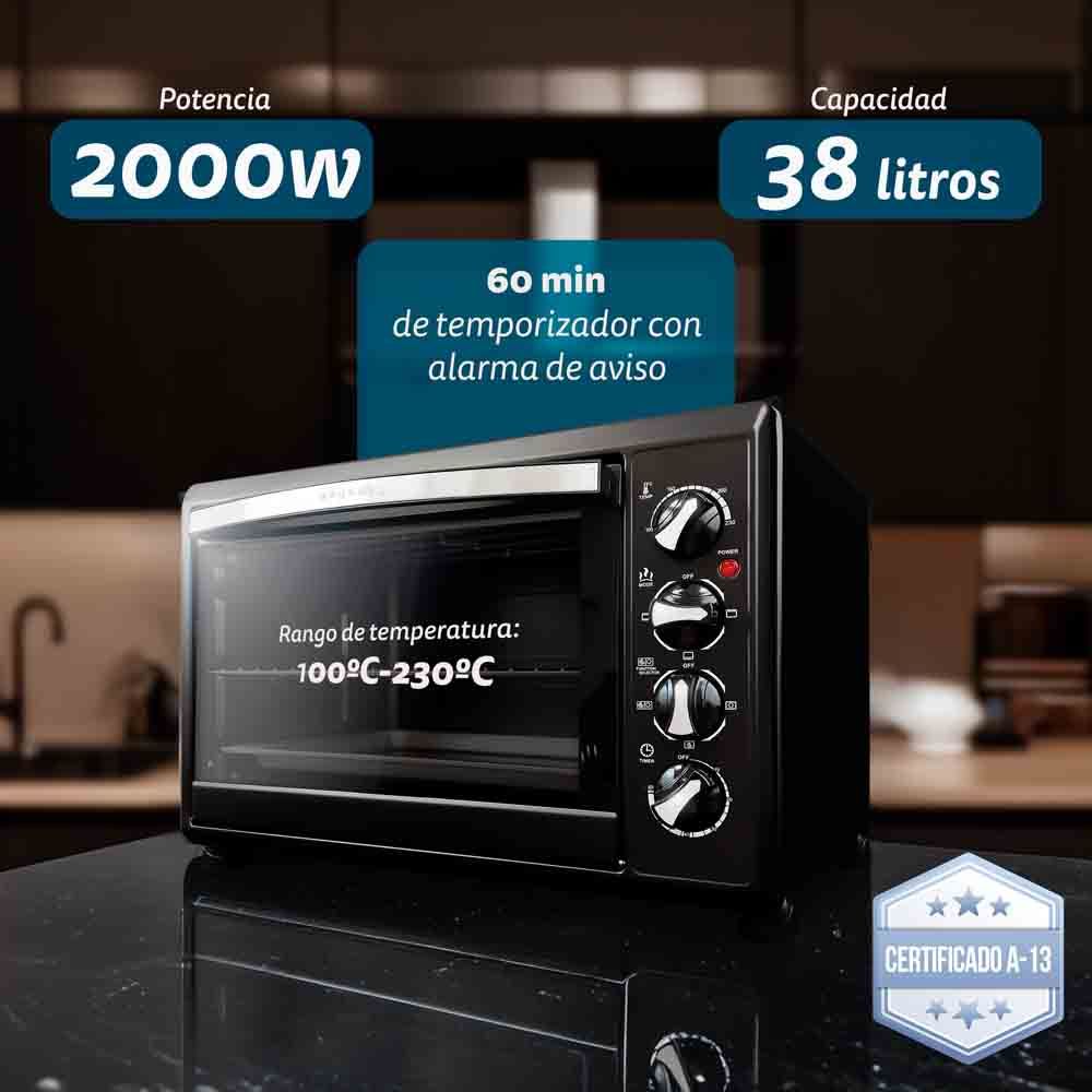 Horno Eléctrico Multifunción De Sobremesa  De 38l - Hr-38nrm - 2000w - Negro