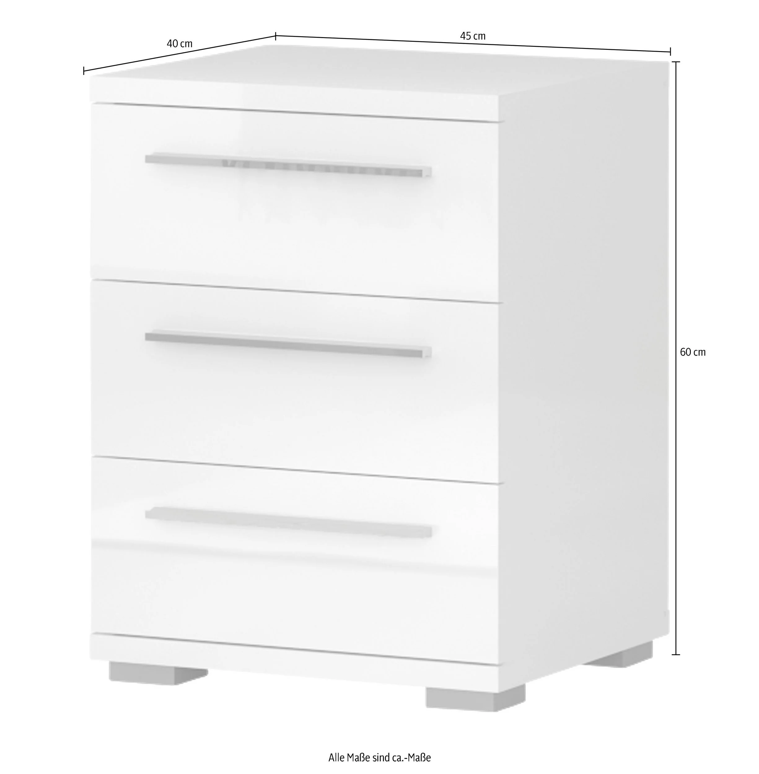 Mesita de noche Piano blanca brillante con 3 cajones con cierre suave, 45 cm de ancho