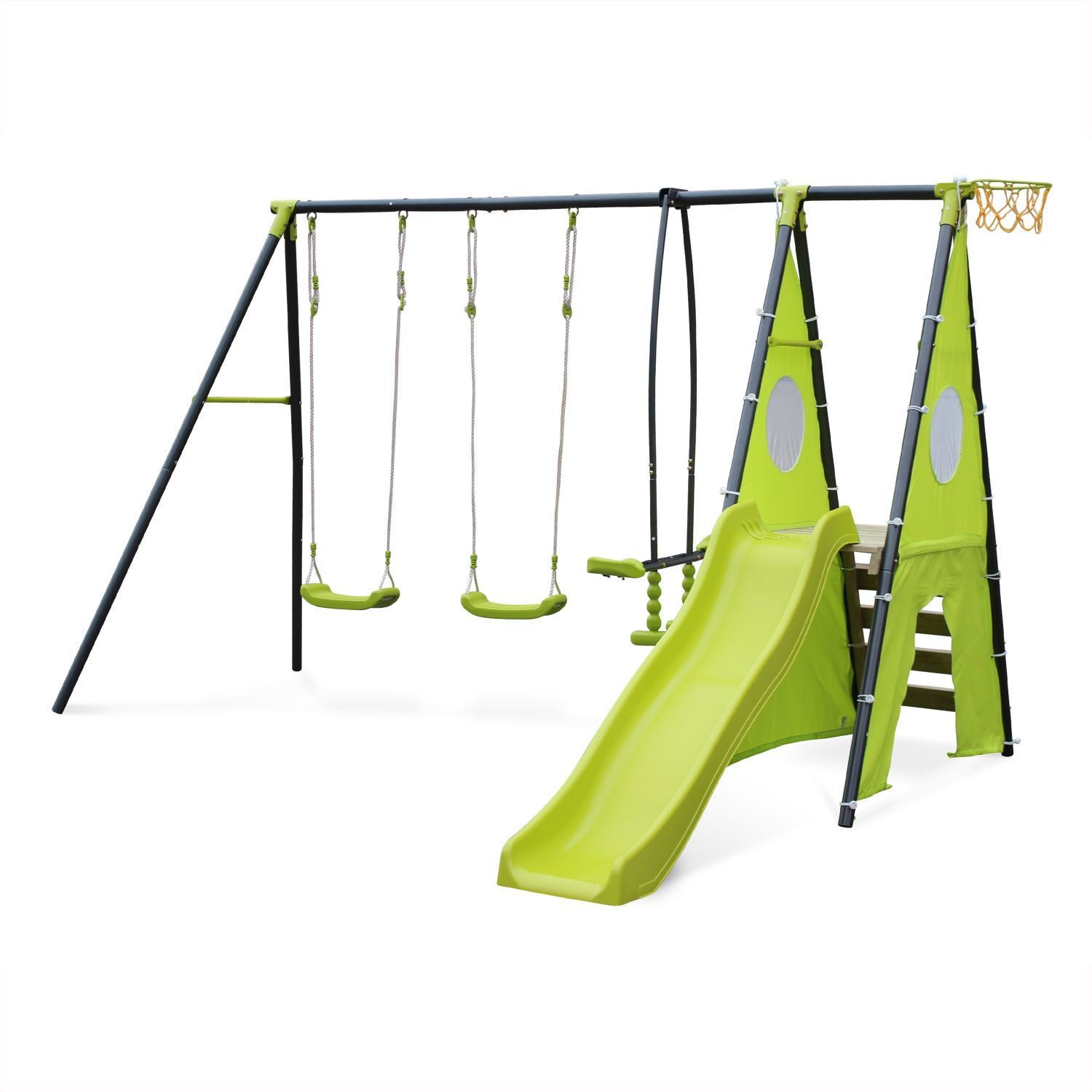 Parque Infantil Con Columpio Y Tobogán, Verde