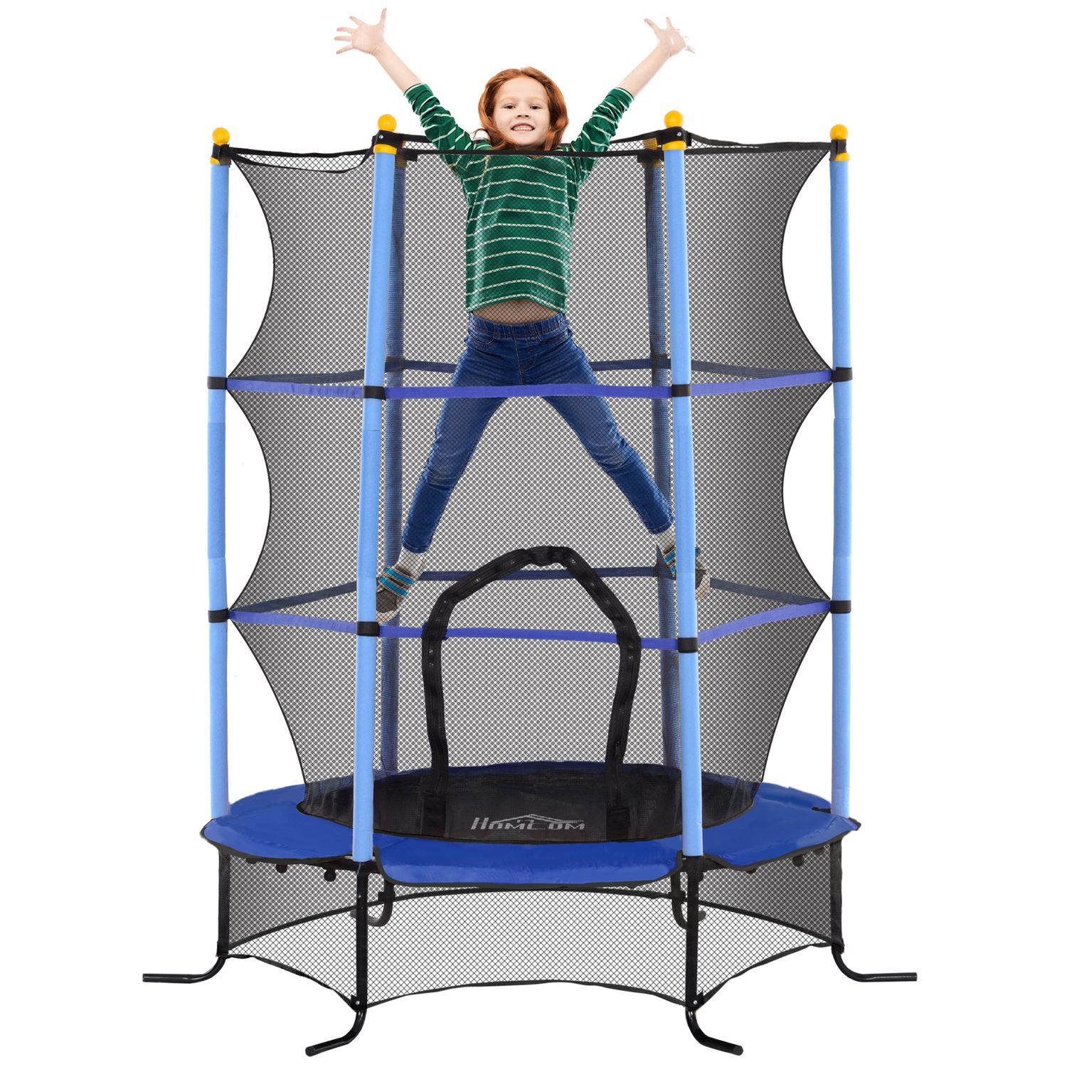 Cama Elástica Infantil Ø163 Cm Con Red De Seguridad Azul Homcom