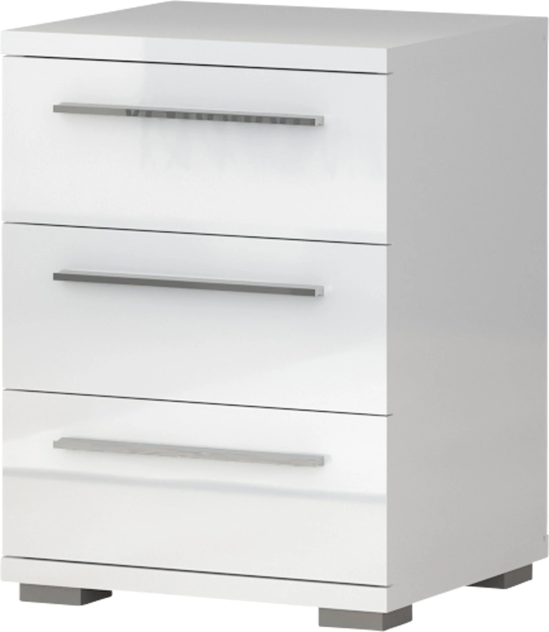 Mesita de noche Piano blanca brillante con 3 cajones con cierre suave, 45 cm de ancho