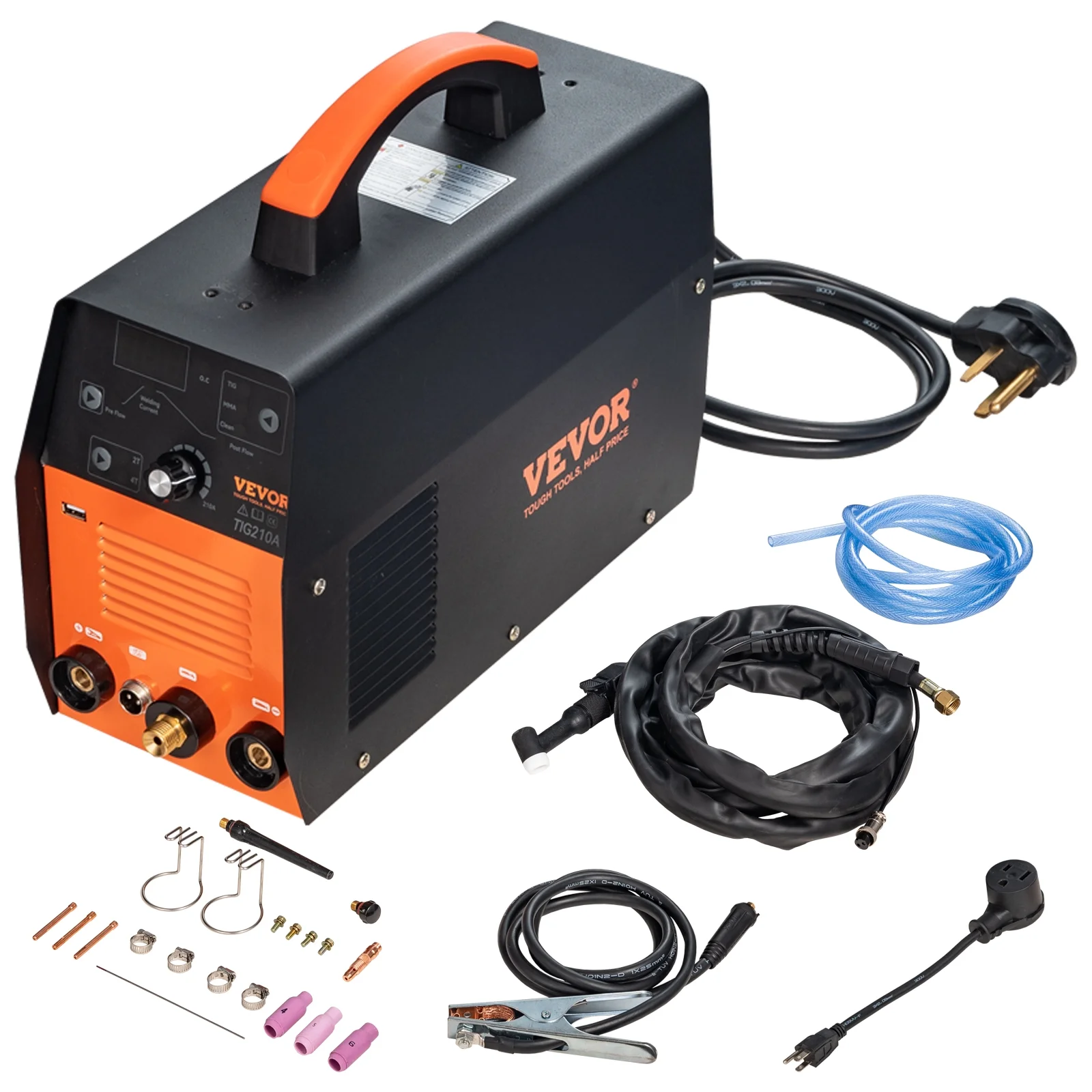 2026 Soldadora TIG VEVOR 210A 3-en-1, bi-tensión 110/220V, modos HF TIG / MMA / limpieza con USB, inversor IGBT y antorcha, máquina de arco digital para acero inoxidable, hierro, acero estructural, cobre y níquel