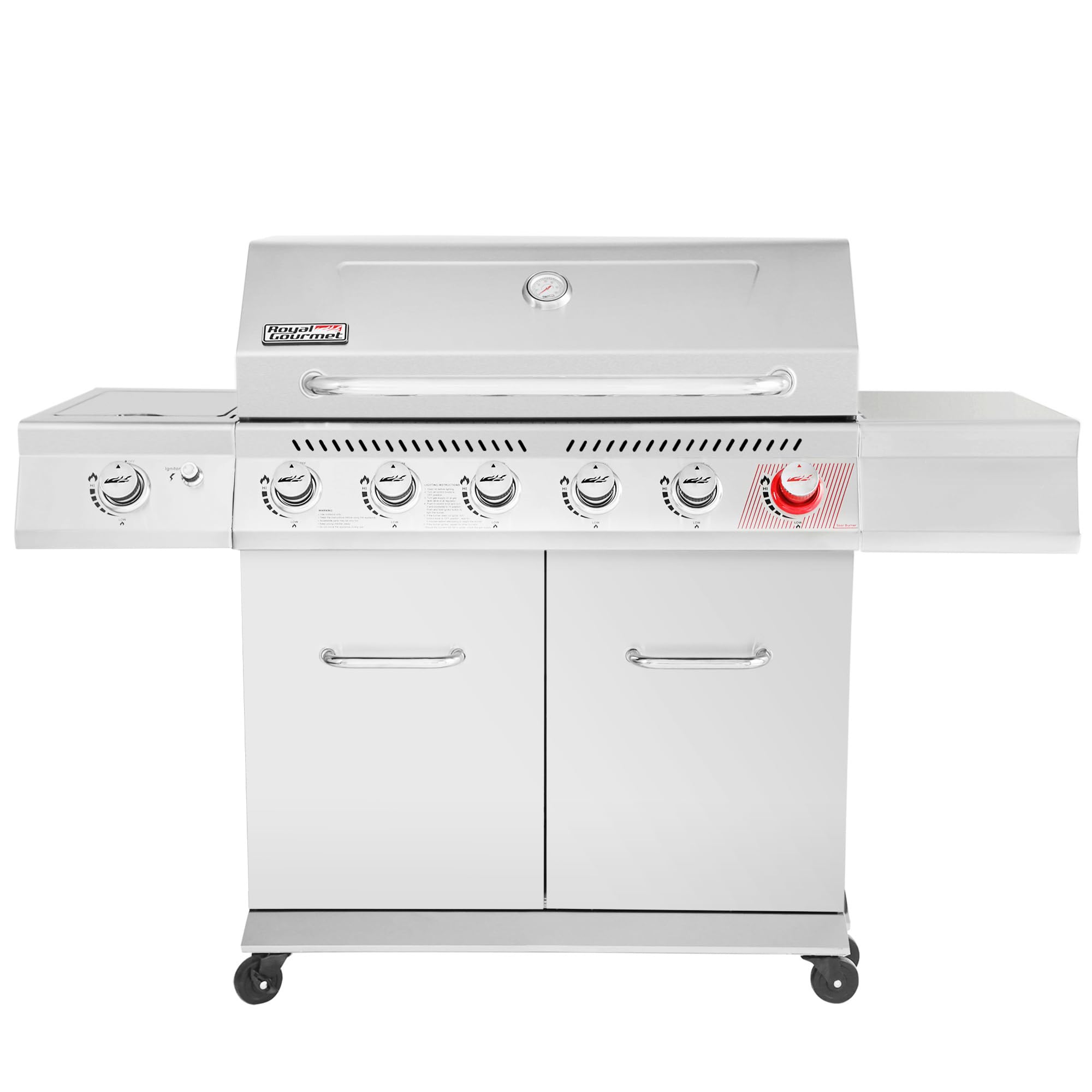 2026 Parrilla a Gas Royal Gourmet GA6402S de Acero Inoxidable, Parrilla Propana Premier de 6 Quemadores con Quemador para Sellar y Quemador Lateral, 74,000 BTU, Estilo Gabinete, Parrilla para BBQ al Aire Libre, Plata