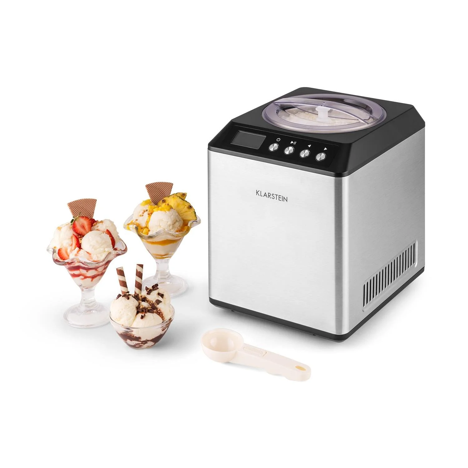 2026 Máquina para Hacer Helado Klarstein Vanilla Sky – 2L, Compresor de 180 W, Acero Inoxidable, Función de Mantener Frío, Temporizador, Pantalla LED – Color Plata