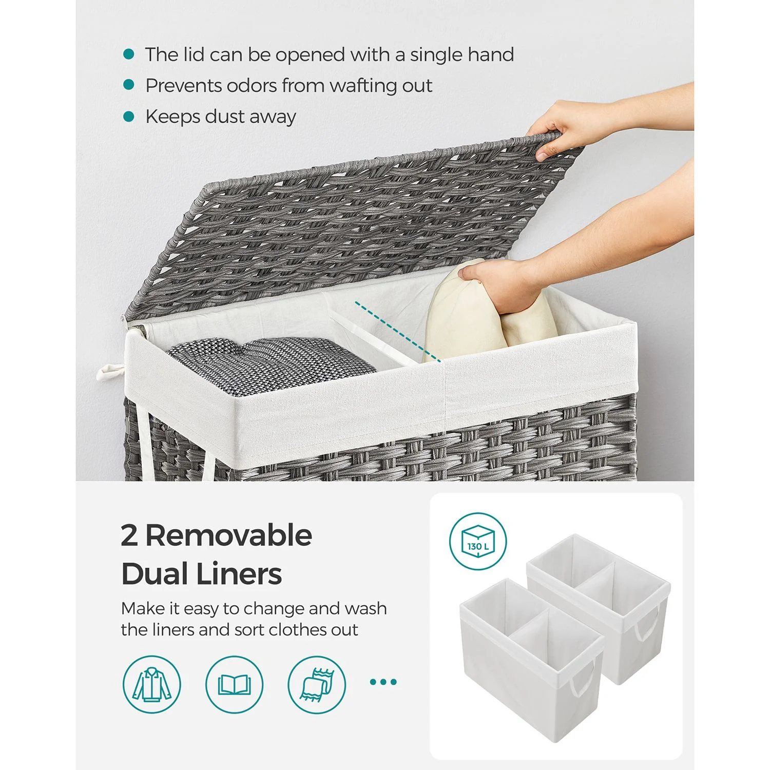 2026 Cesto de ropa 130 litros con bolsas removibles
