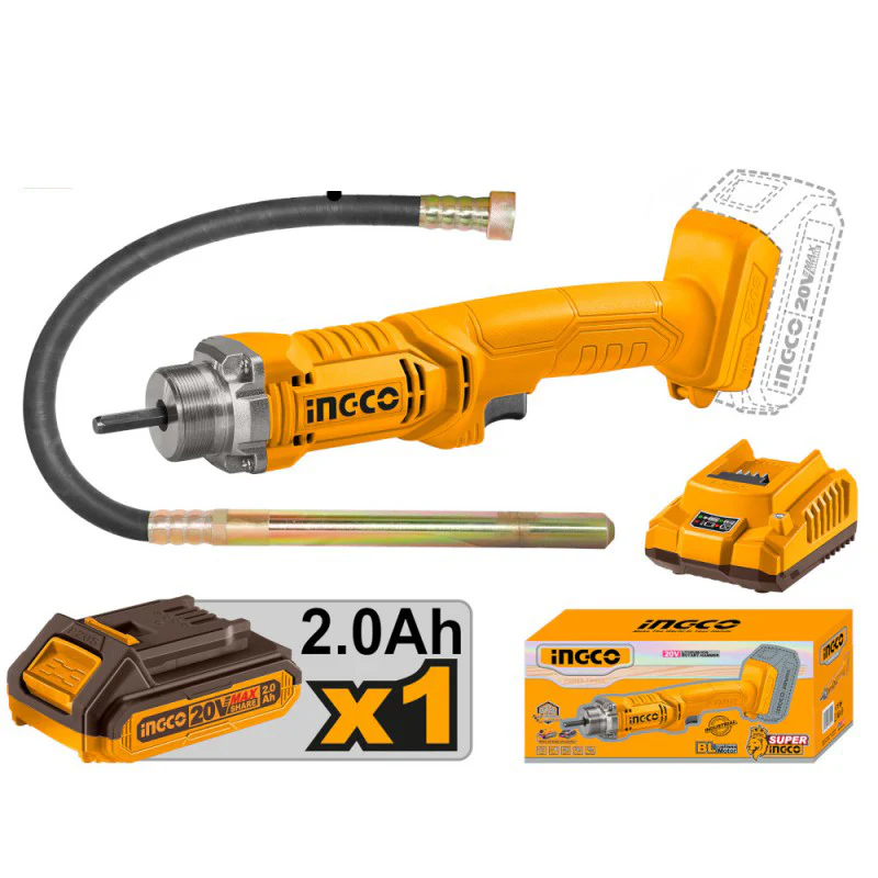 2025 Vibrador de concreto inalámbrico 20 V con 2 baterías y cargador INGCO