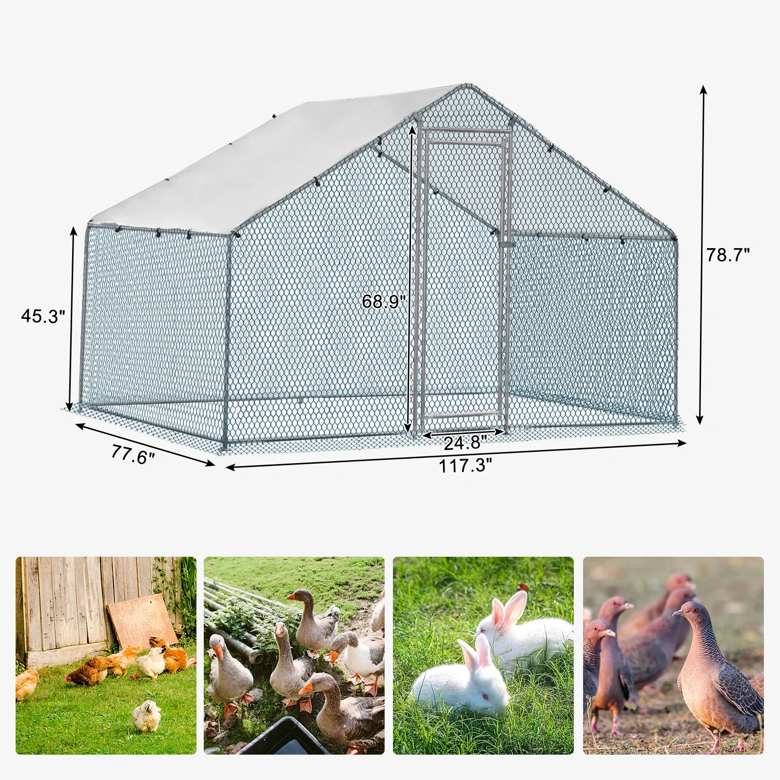 ZephyPaws - Corral metálico grande de 2 x 3 m con cubierta impermeable - Corral exterior para aves de corral, conejos, gatos y perros