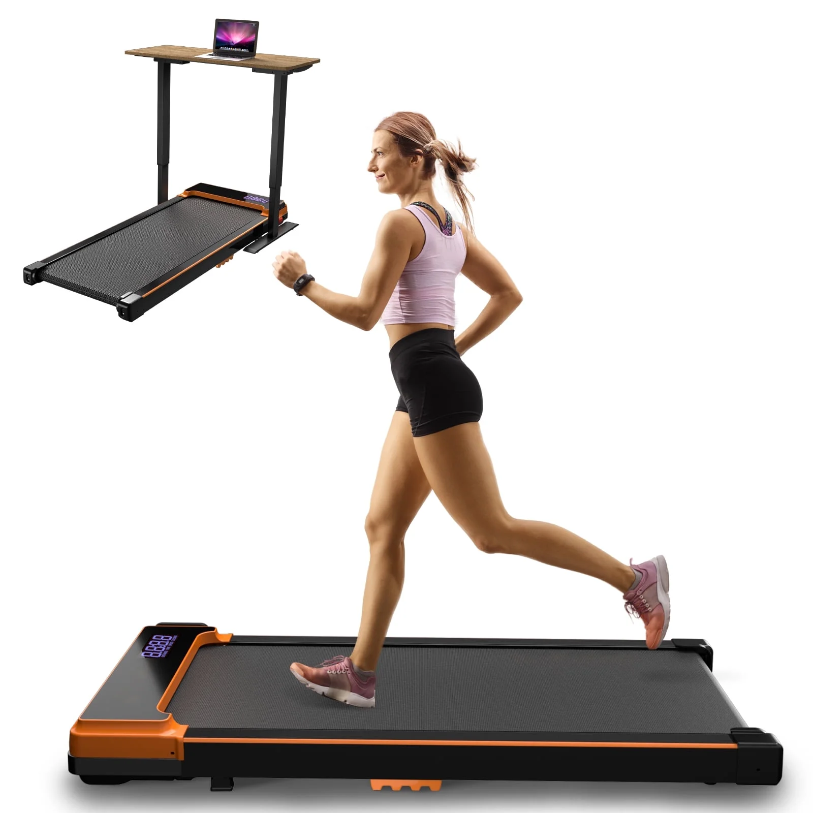 2026 Cinta de correr plegable CoolHut bajo el escritorio, caminadora 2 en 1 portátil para caminar, trotar y uso en oficina en casa, motor silencioso de 2,5 HP, pantalla LED y control remoto, negra
