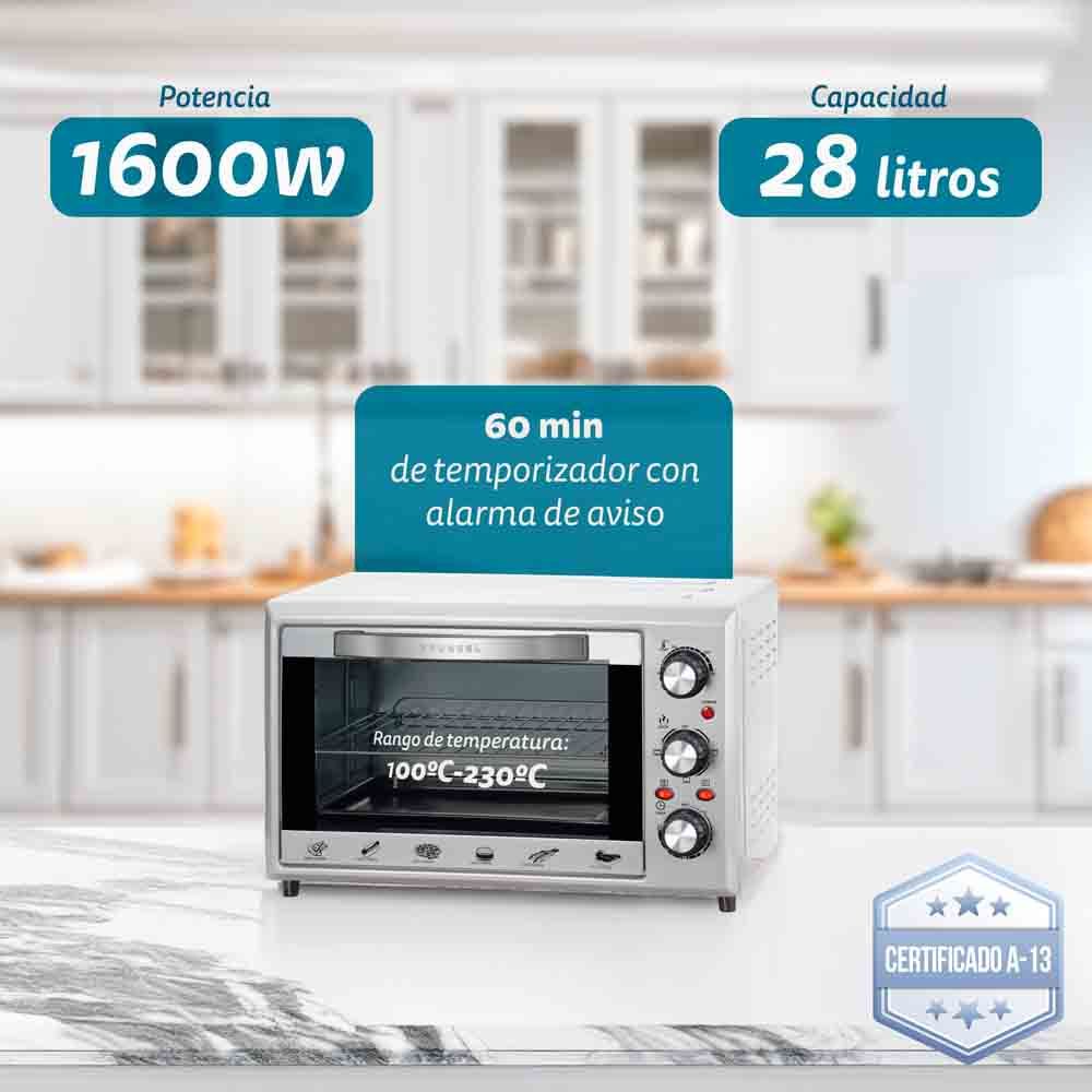 Horno Eléctrico Multifunción De Sobremesa  De 28l - Hr-28silver - 1600w - Gris