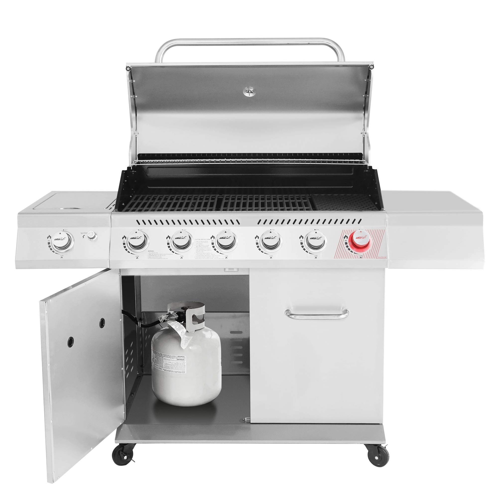 2026 Parrilla a Gas Royal Gourmet GA6402S de Acero Inoxidable, Parrilla Propana Premier de 6 Quemadores con Quemador para Sellar y Quemador Lateral, 74,000 BTU, Estilo Gabinete, Parrilla para BBQ al Aire Libre, Plata