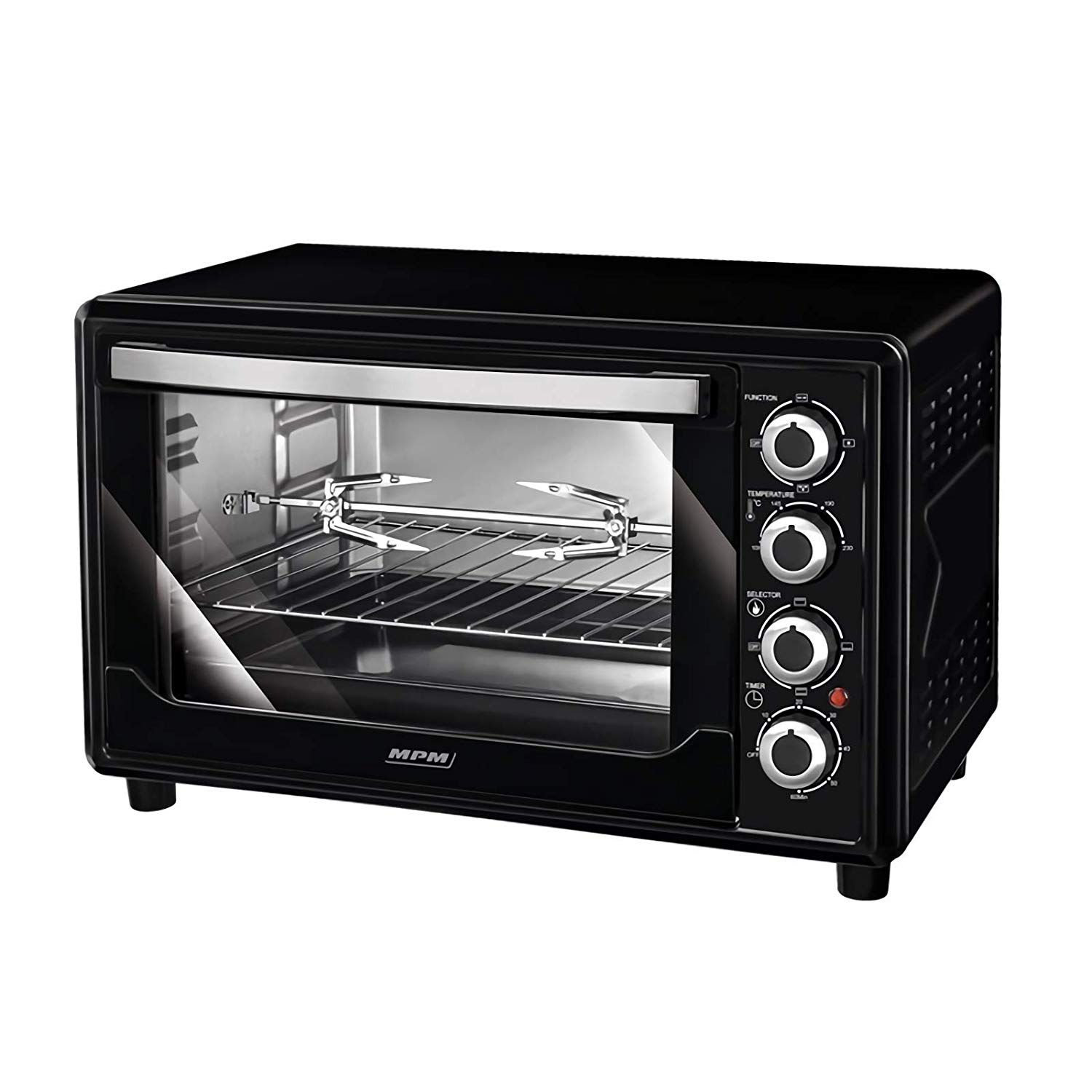 Horno Convección Sobremesa, 45l, Acero Inoxidable, Asador Pollo, Temporizador, Ajuste Temperatura Negro 2000w Mpm Mpe/07t