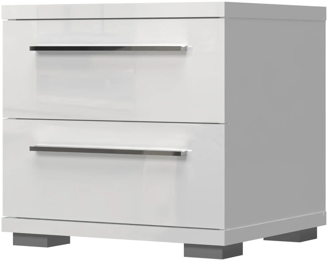 Mesita de noche Piano blanco brillante con 2 cajones, 45 cm de ancho