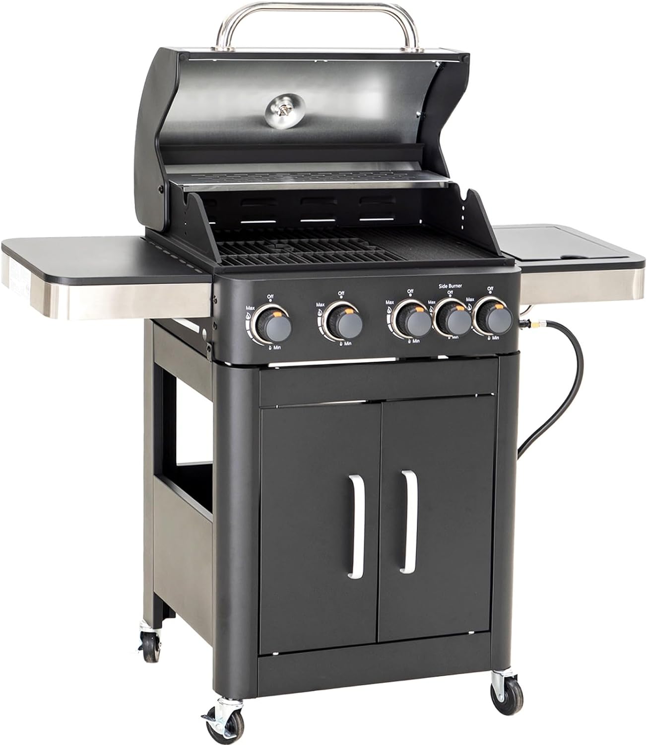 2026 Parrilla a Gas con Quemador Lateral y Parrilla de Hierro Fundido Esmalte Porcelánico 42,000 BTU, Parrilla Portátil de Acero Inoxidable, Propano