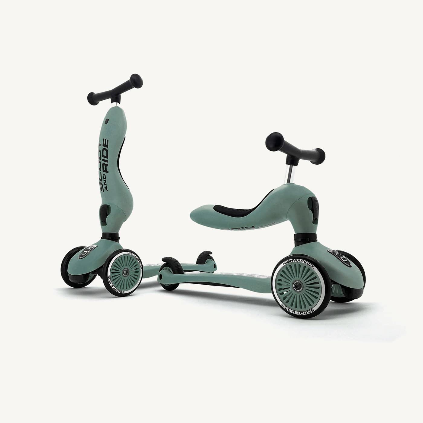 2026 Scoot and Ride Bicicleta sin pedales y Patinete 2 en 1 – Highwaykick 1 – Forest
