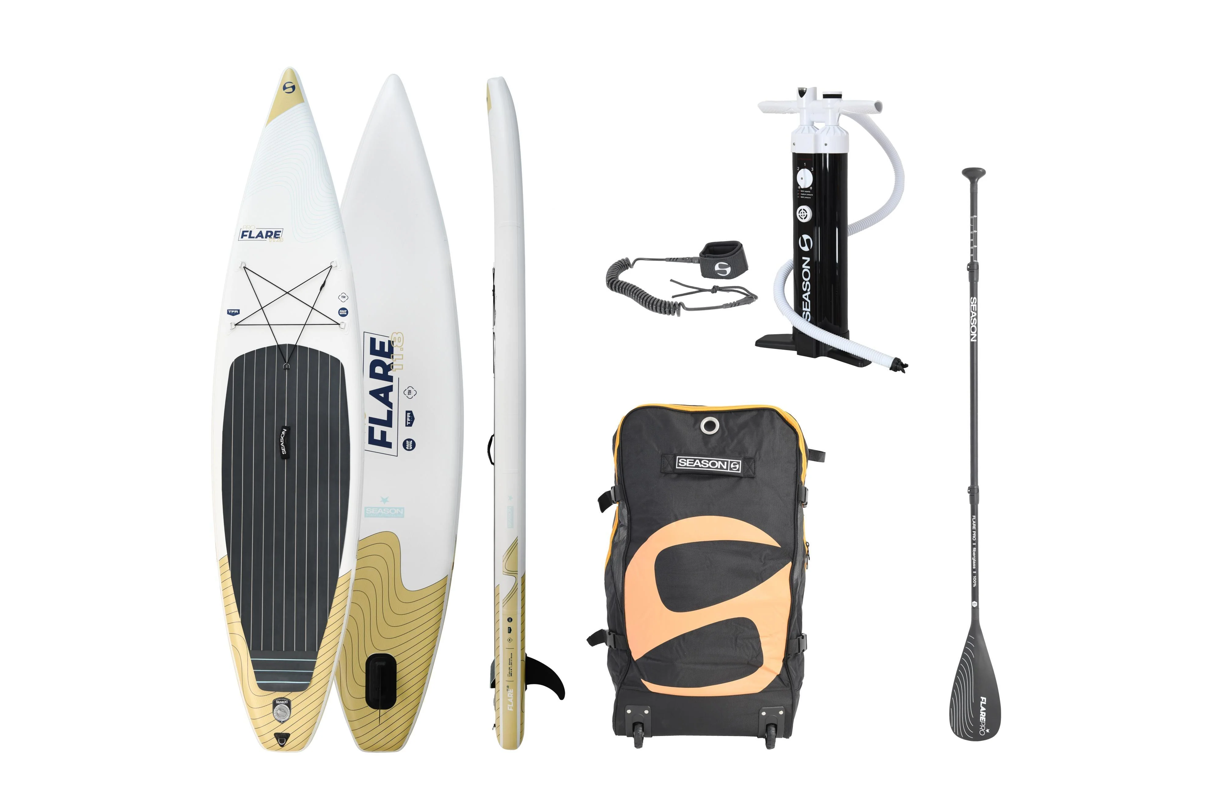 2026 Flare Pro 11.8 Tabla de SUP Allround Touring hinchable – Double Layer Fusion, con bomba, remo de fibra de vidrio y mochila con ruedas