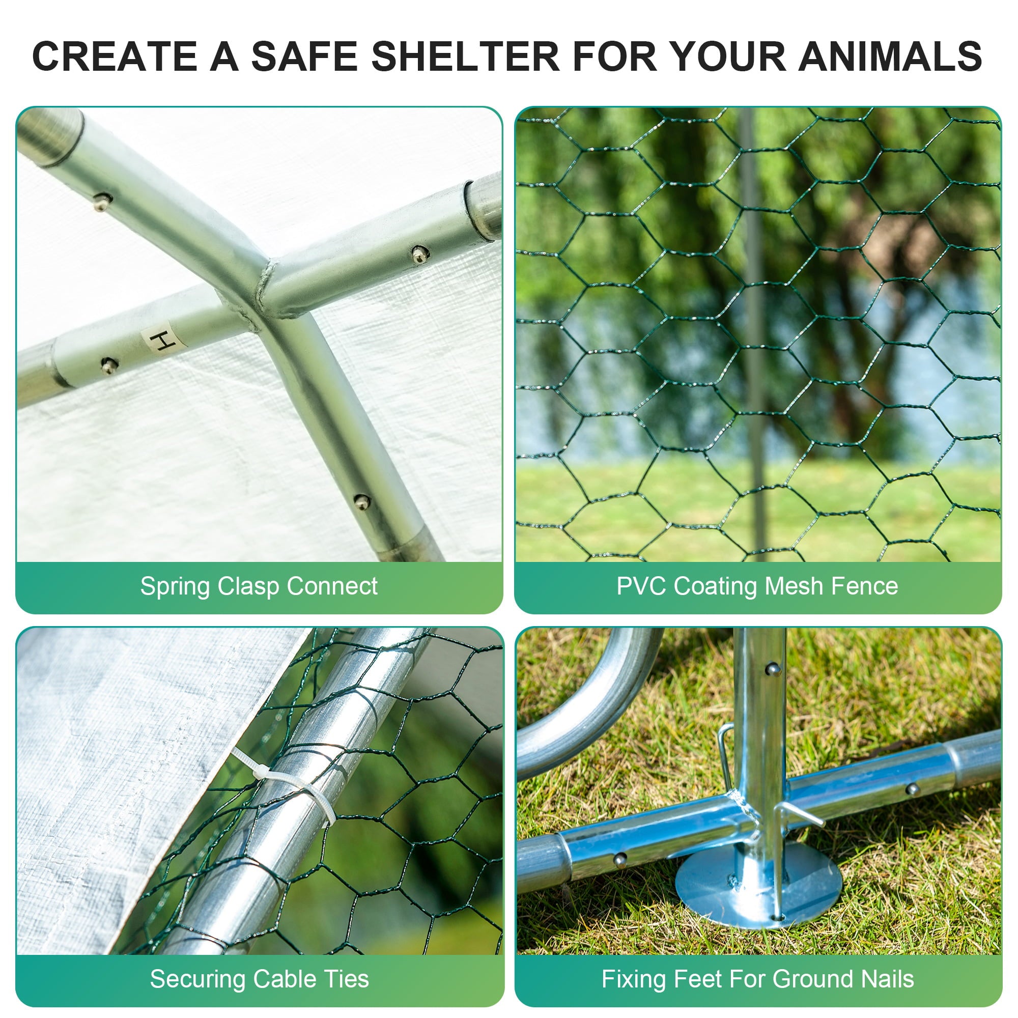 2026 Gran Jaula de Metal para Pollos en Espiral con Cubierta Impermeable y Anti-UV para Exteriores – Capacidad para 16 Aves