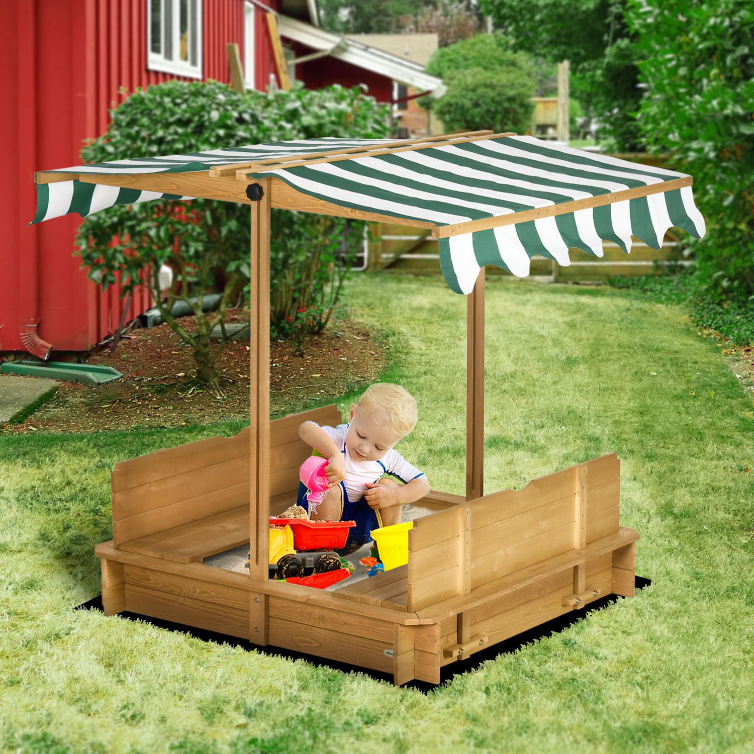 Arenero Para Niños Con Toldo Ajustable En Altura Natural Outsunny
