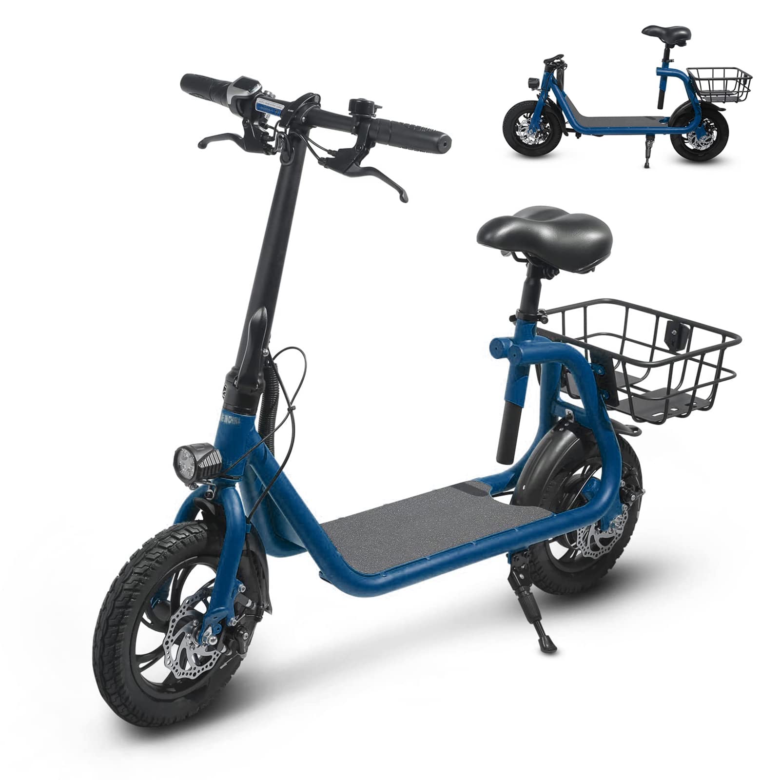 Patinete eléctrico plegable para adultos con asiento, motor sin escobillas de 450 W, neumáticos todoterreno de 12 pulgadas, autonomía de 32 km, ligero y portátil.